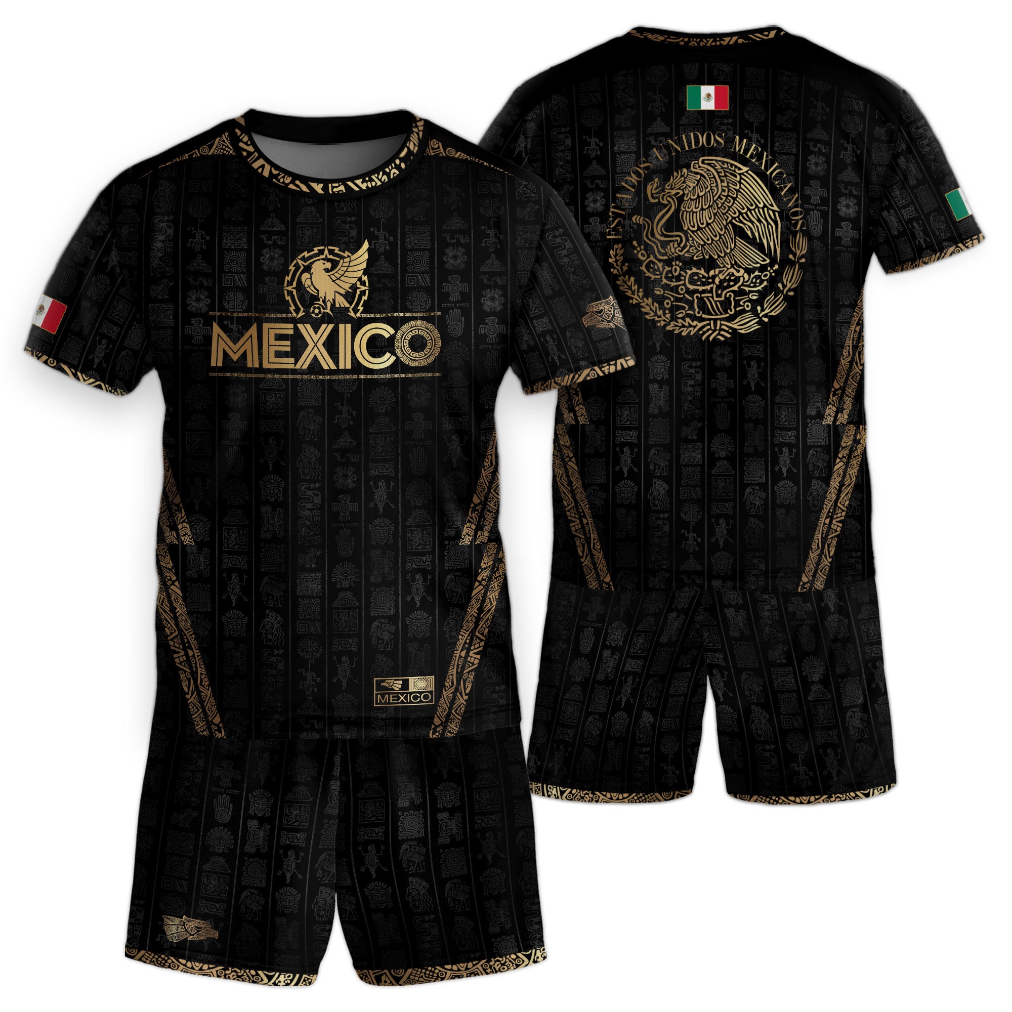Mexico Tribal Black Gold Aztec Stone Engraving Kids Soccer Jersey