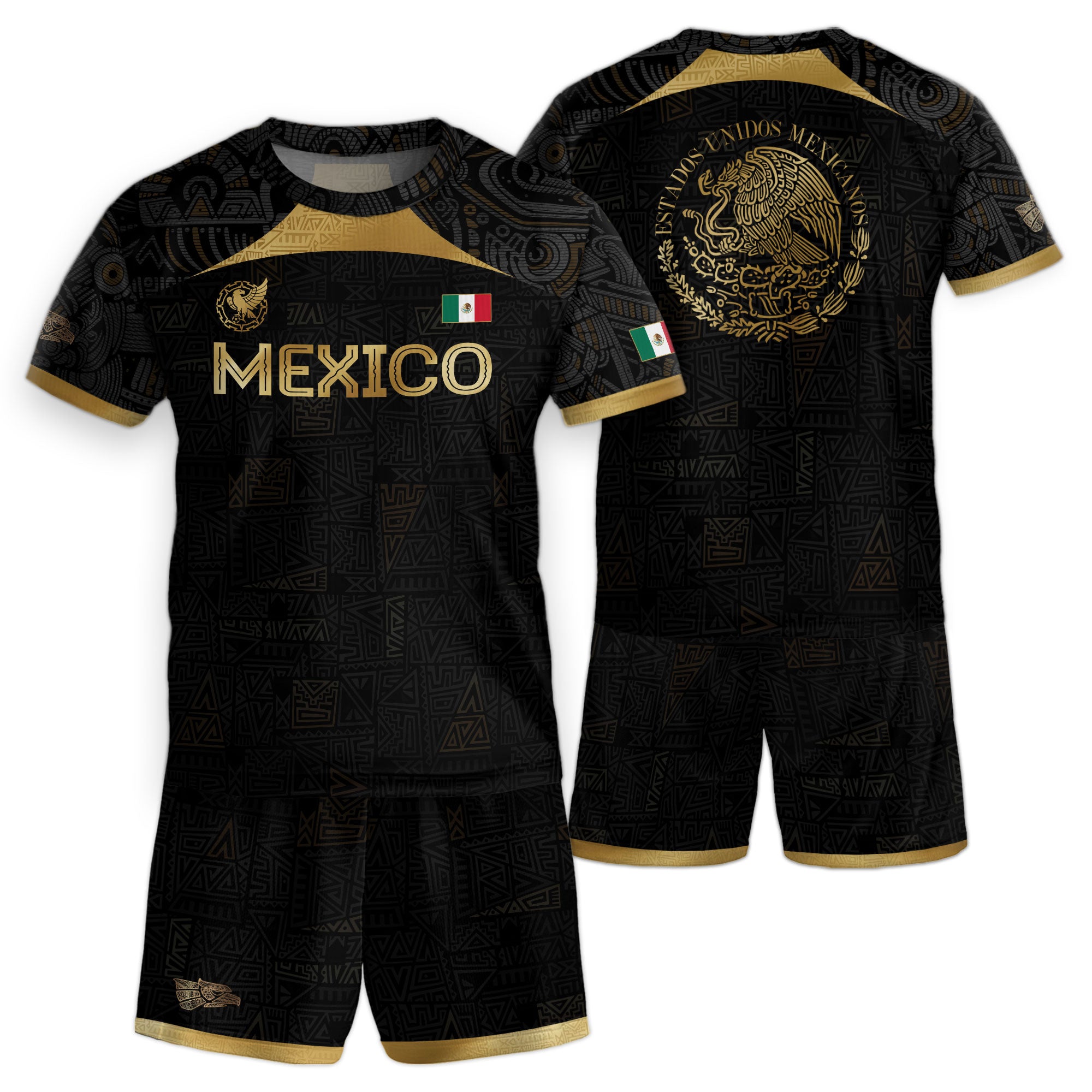Mexico Team Apparel Black Gold Emblem Tribal Print Kids Soccer Jersey