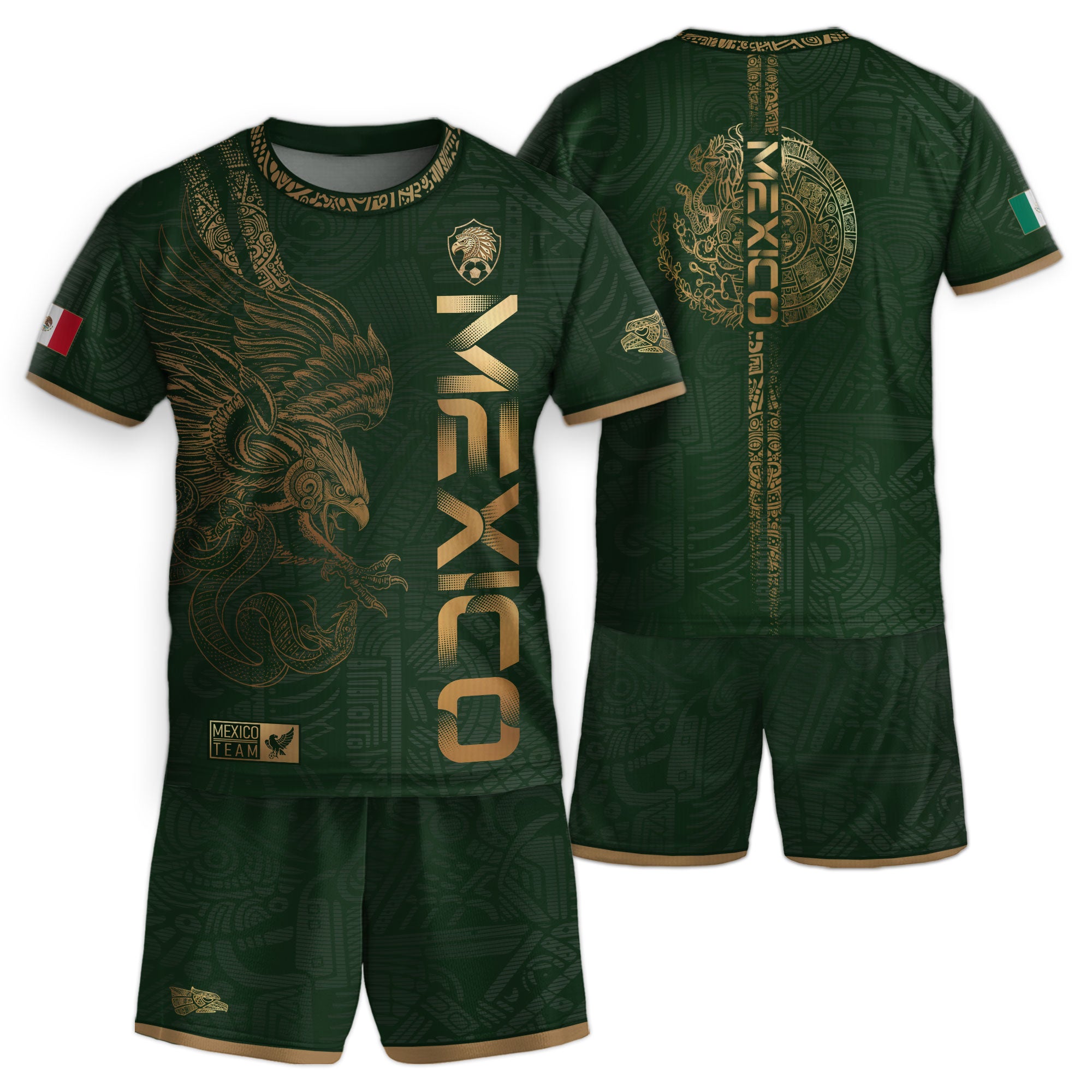 Mexico Green Gold Eagle Graphic Youth Fan Kids Soccer Jersey