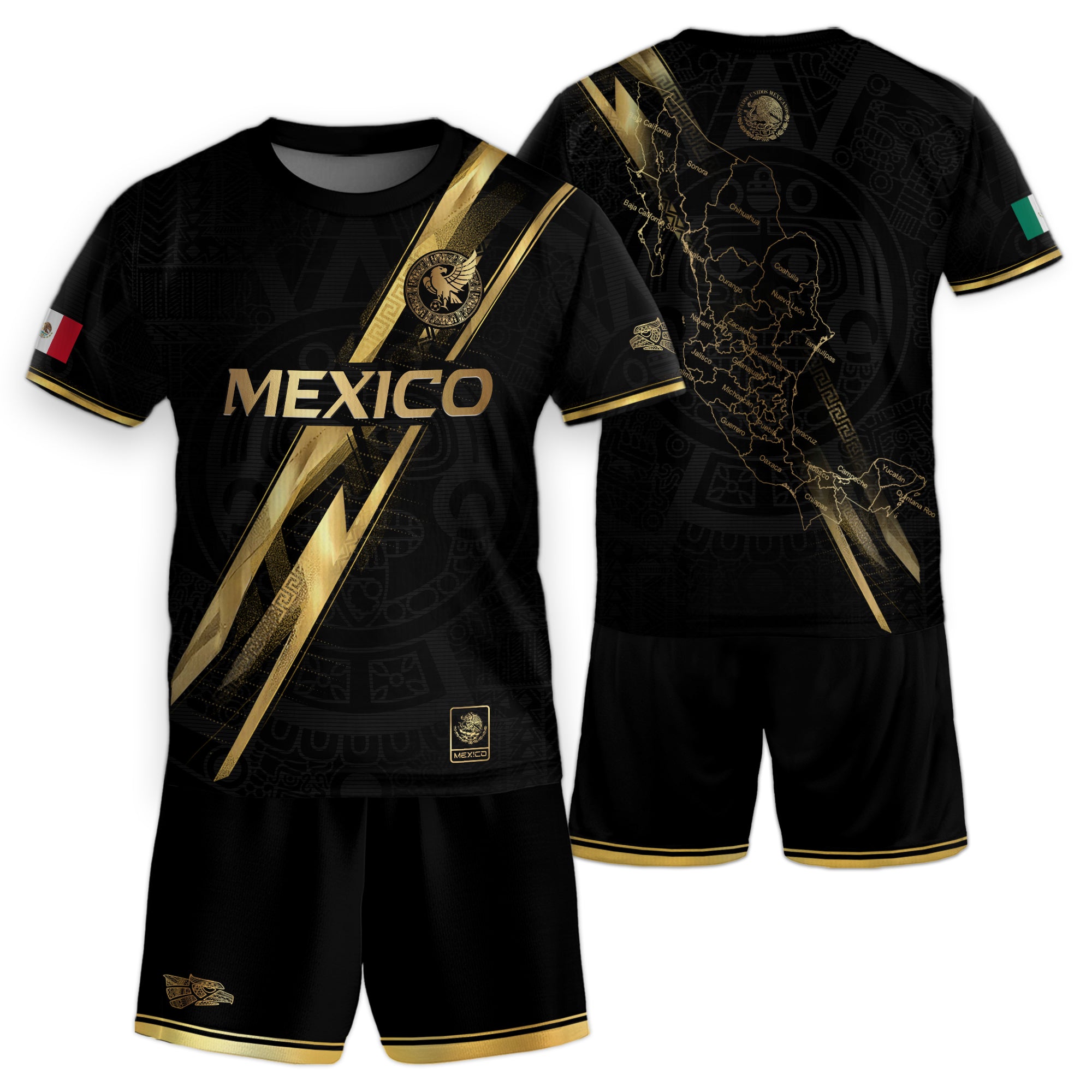 Mexico Map Gold Black Dynamic Design Kids Soccer Soccer Jersey