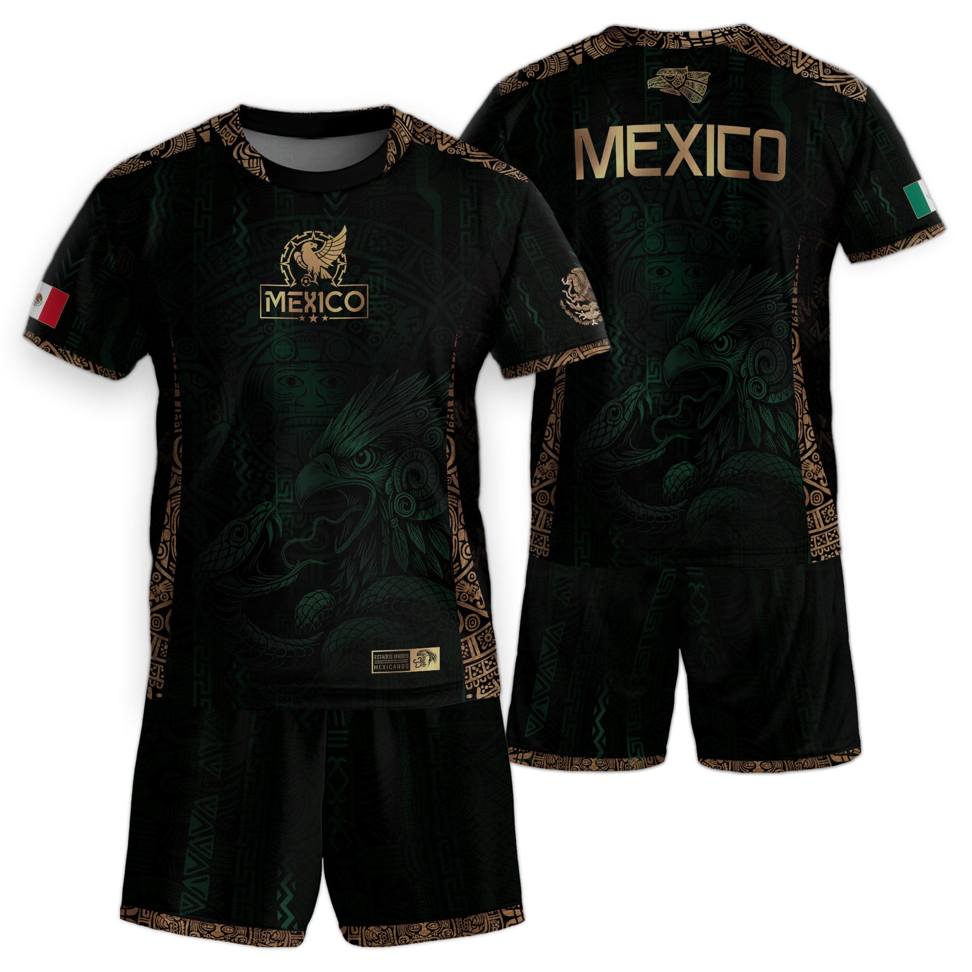 Mexico Emerald Dark Green Aztec Warrior Spirit Kids Soccer Jersey
