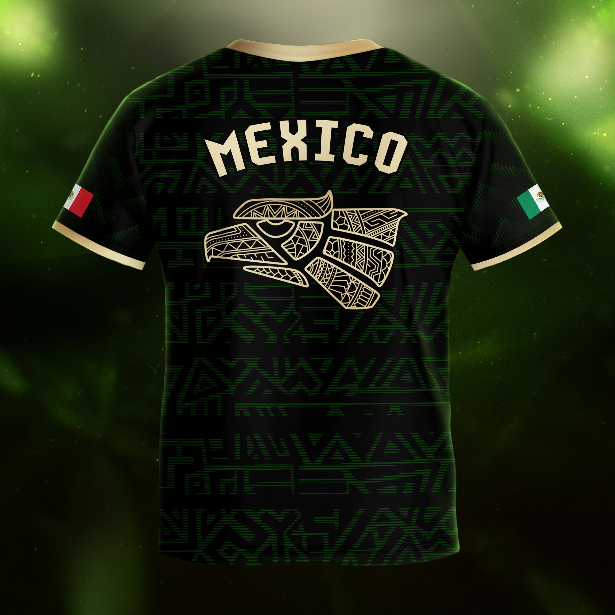 Mexico Kids Soccer Jersey Green Gold Aztec Eagle Serpent Design