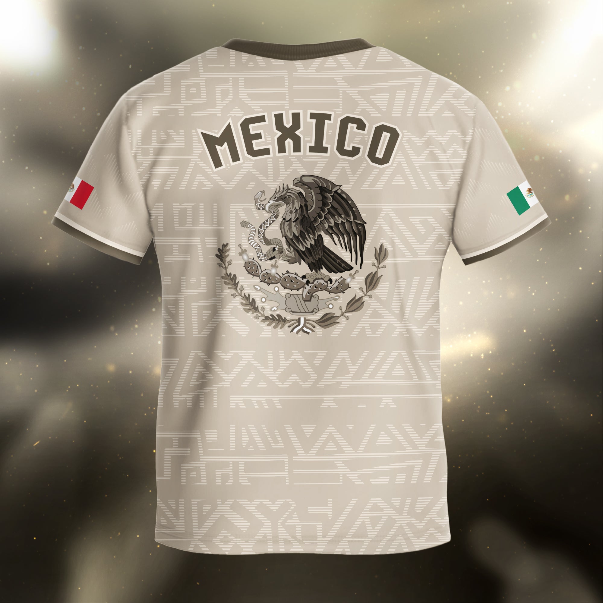 Mexico Kids Soccer Jersey Beige Brown Aztec Eagle Serpent Design