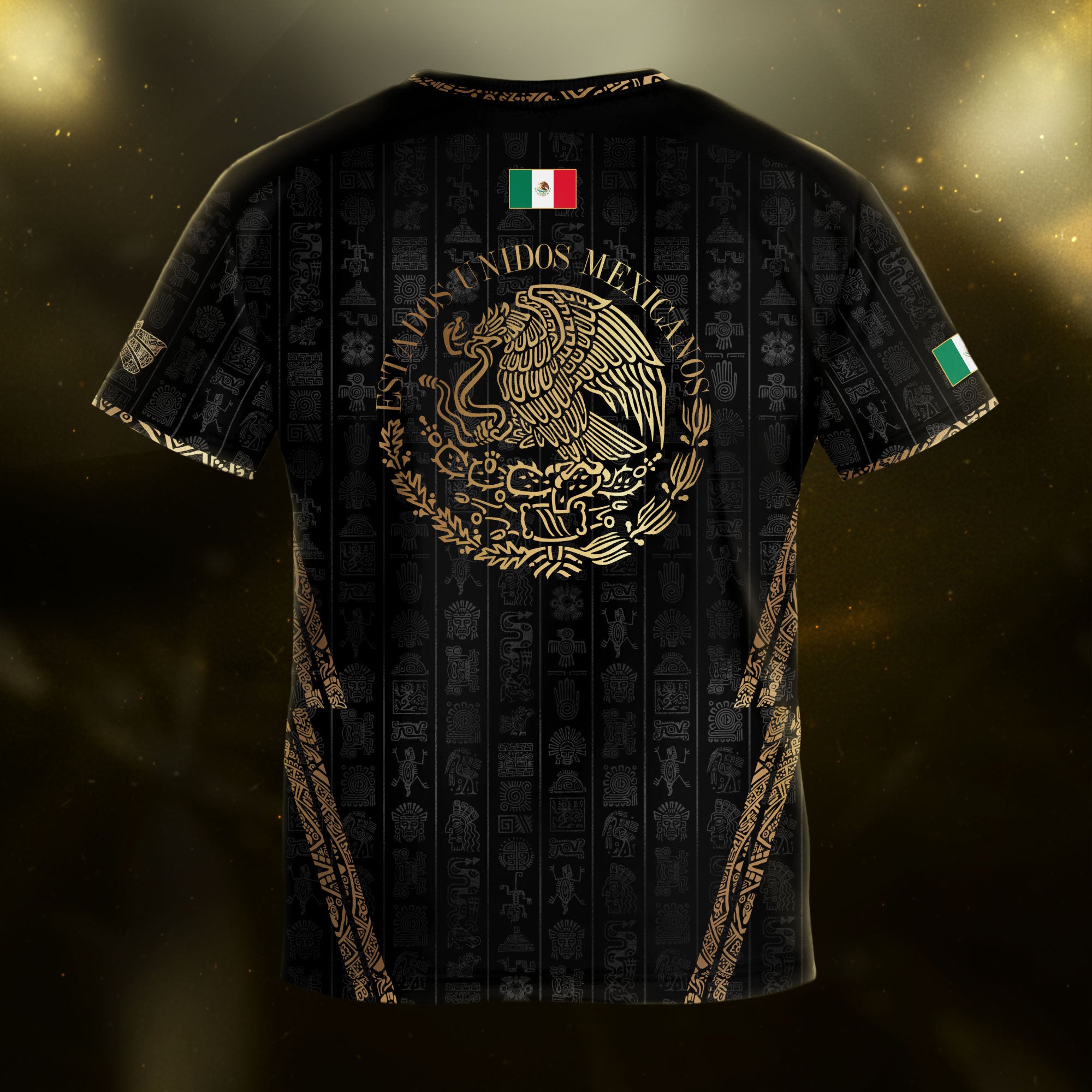 Mexico Tribal Black Gold Aztec Stone Engraving Kids Soccer Jersey