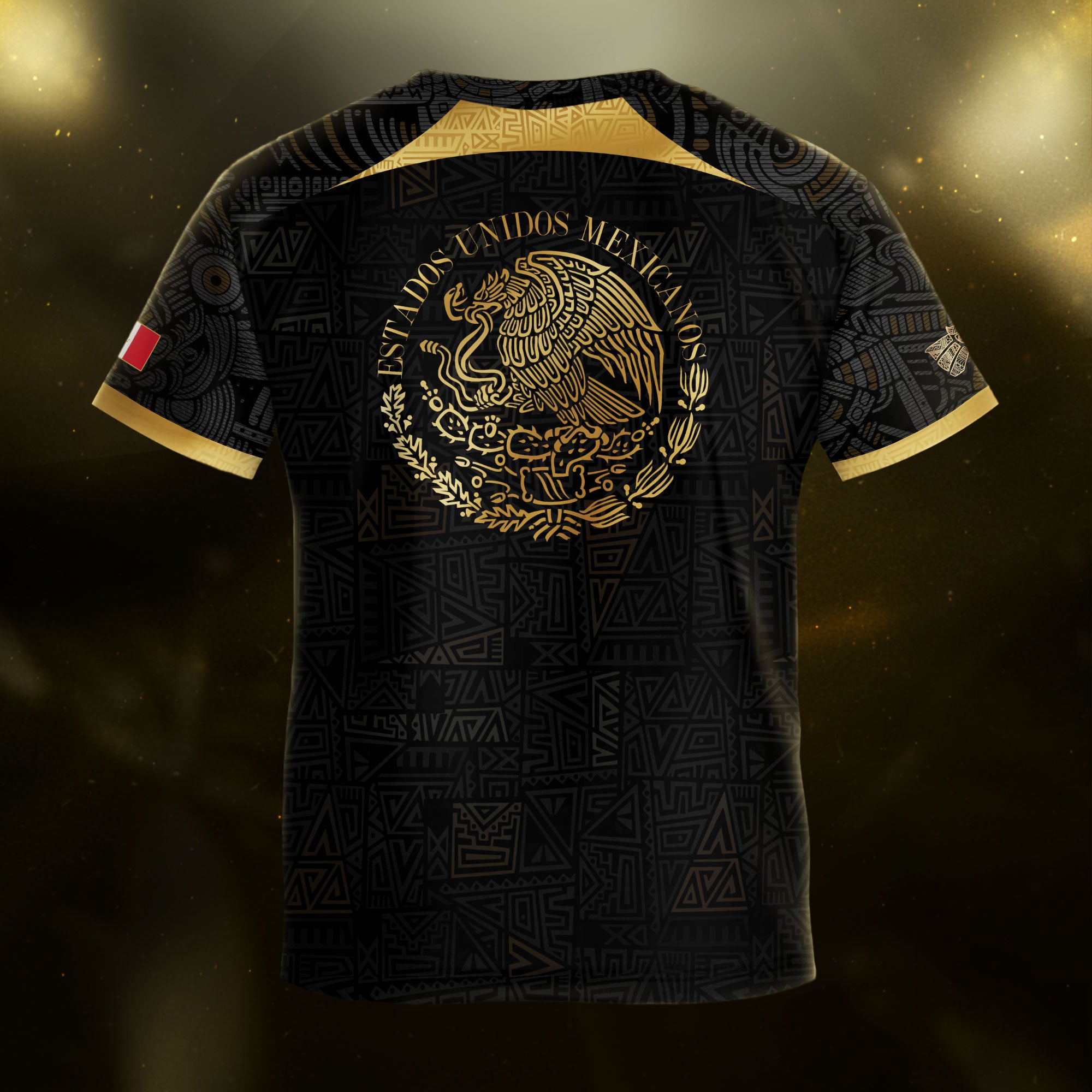 Mexico Team Apparel Black Gold Emblem Tribal Print Kids Soccer Jersey