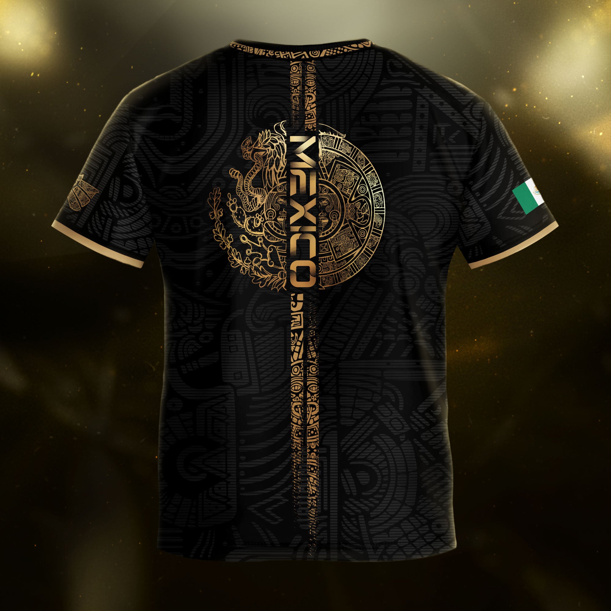 Mexico Black Gold Eagle Vertical Print Youth Fan Soccer Jersey