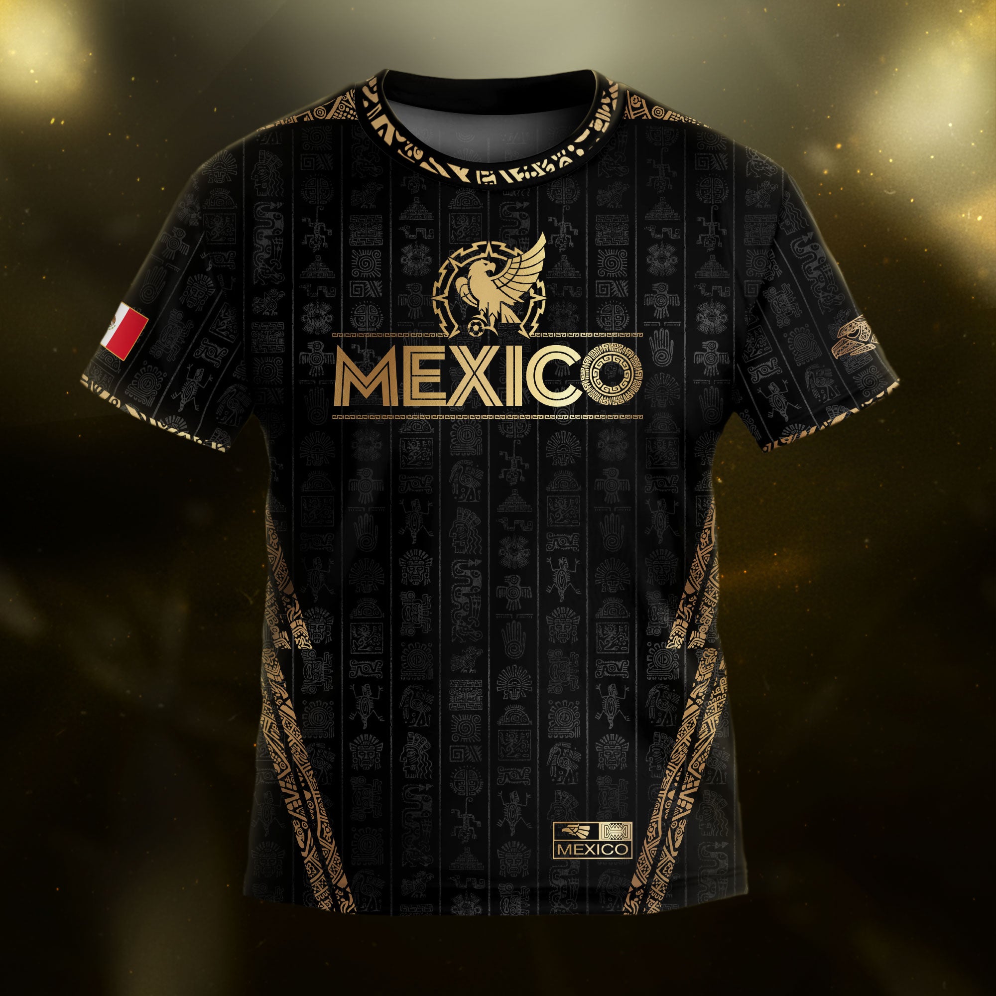 Mexico Tribal Black Gold Aztec Stone Engraving Kids Soccer Jersey