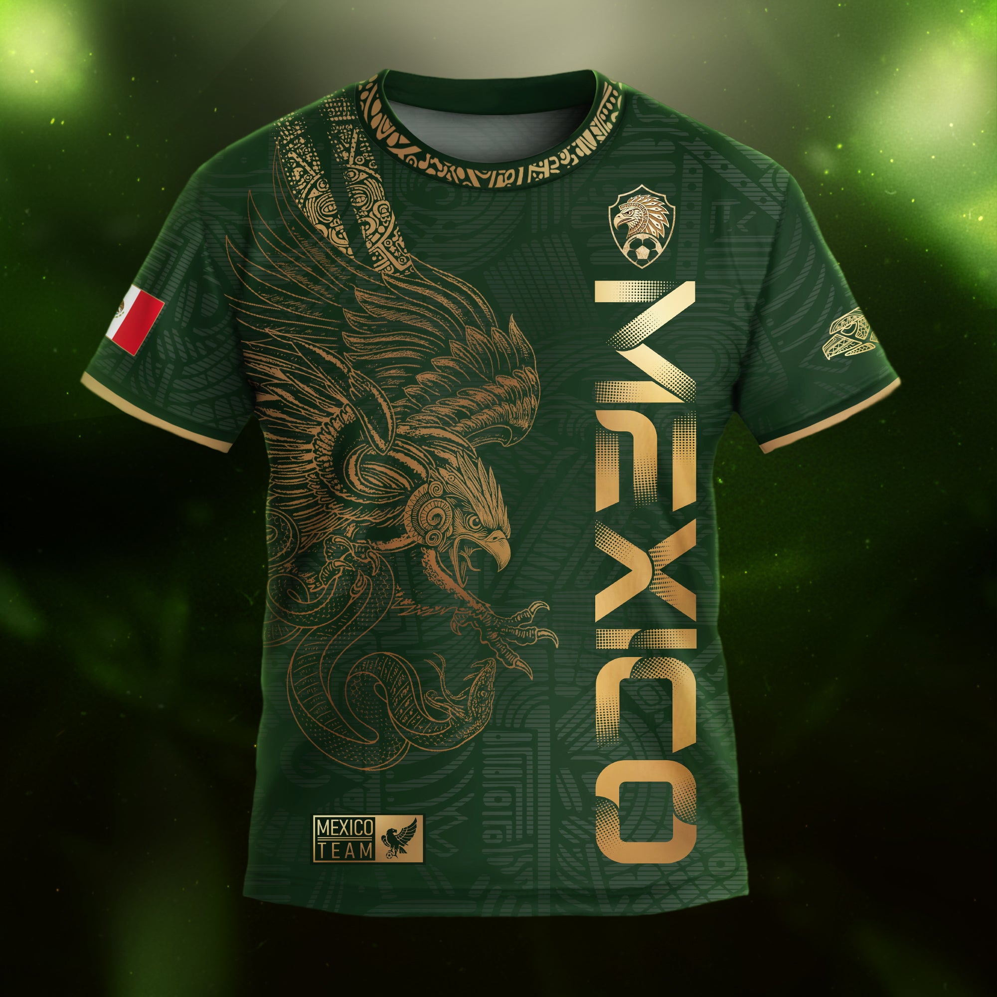 Mexico Green Gold Eagle Graphic Youth Fan Kids Soccer Jersey