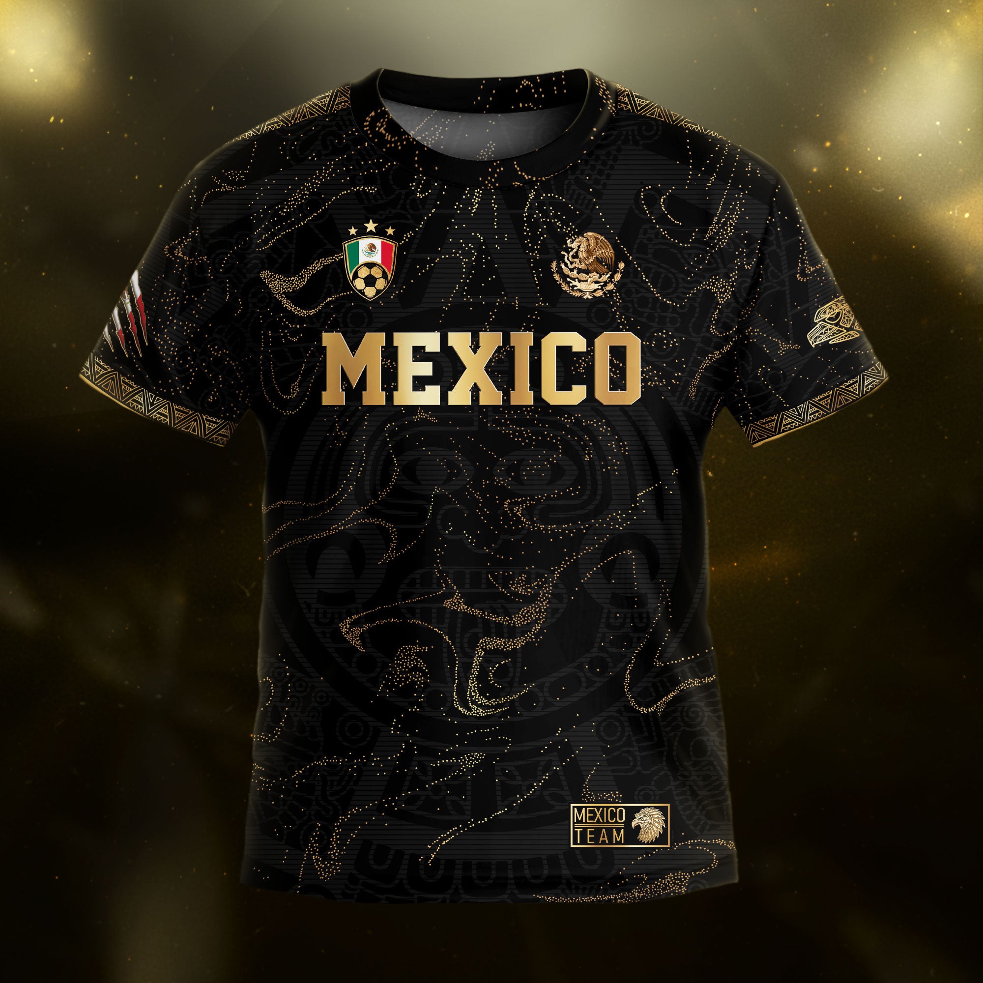Mexico Map Gold Black Dynamic Replica Training Kids Soccer Jersey