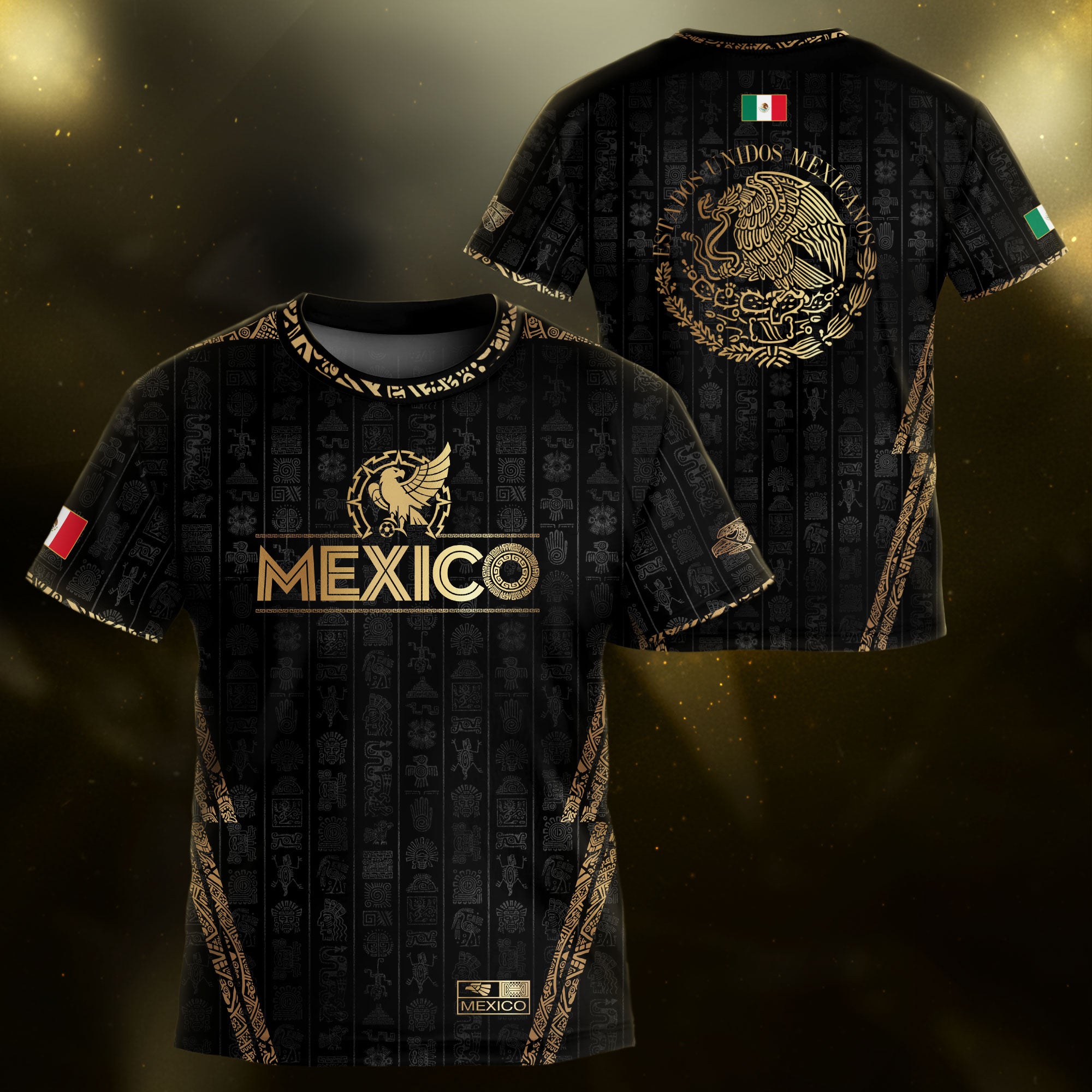 Mexico Tribal Black Gold Aztec Stone Engraving Kids Soccer Jersey