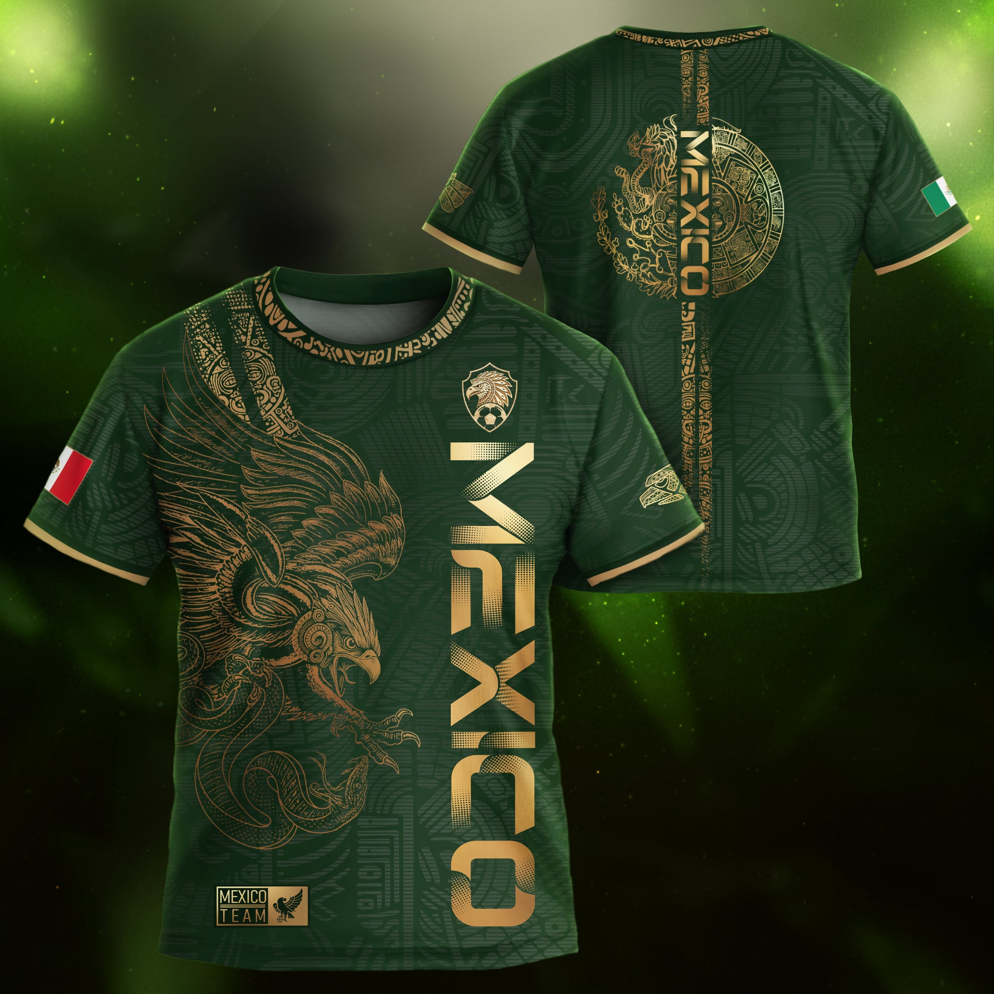 Mexico Green Gold Eagle Graphic Youth Fan Kids Soccer Jersey