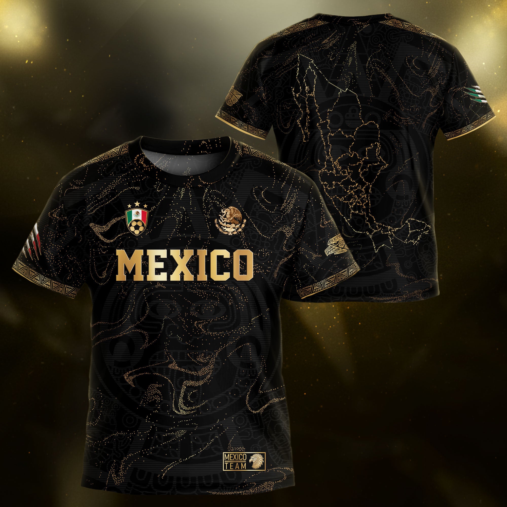 Mexico Map Gold Black Dynamic Replica Training Kids Soccer Jersey