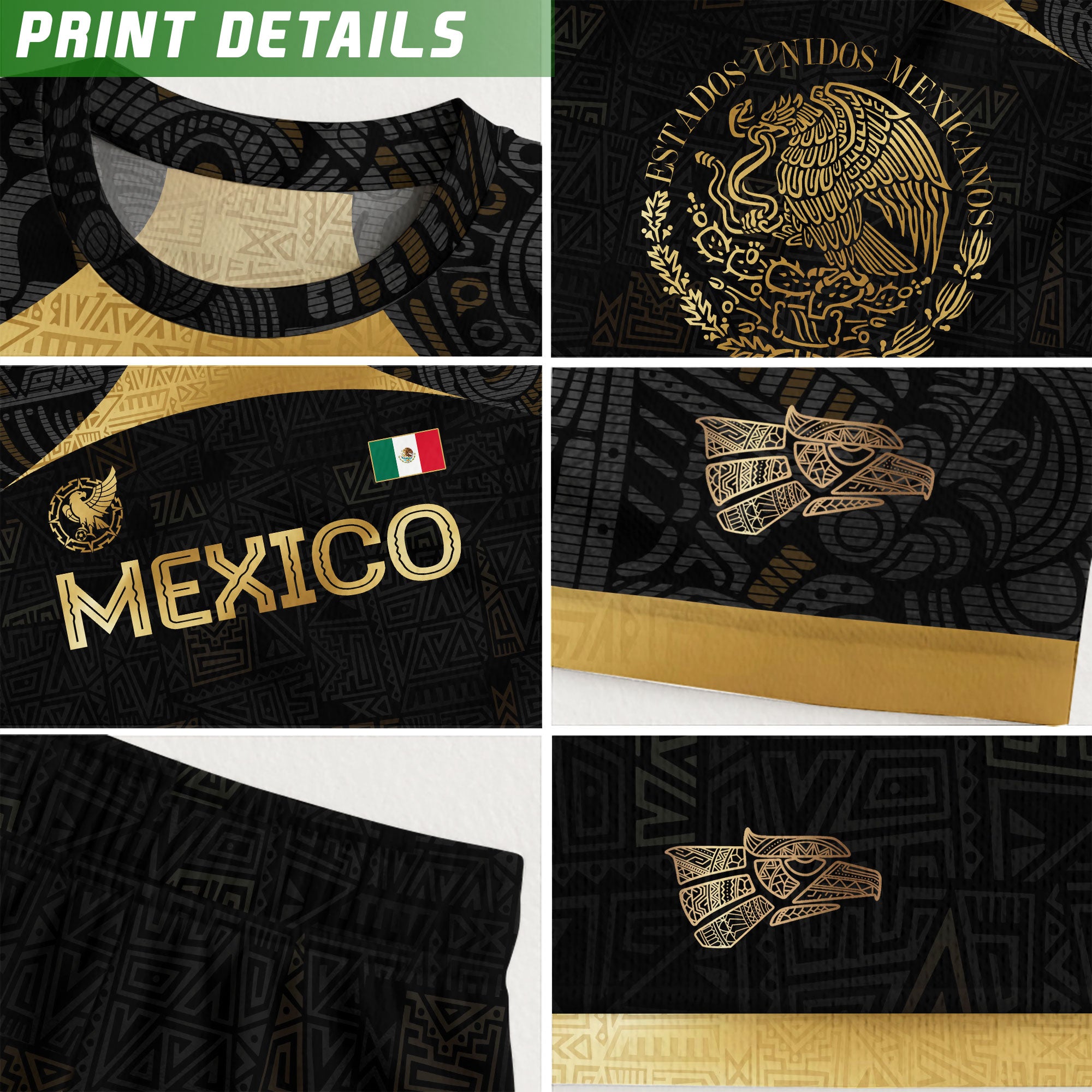 Mexico Team Apparel Black Gold Emblem Tribal Print Kids Soccer Jersey