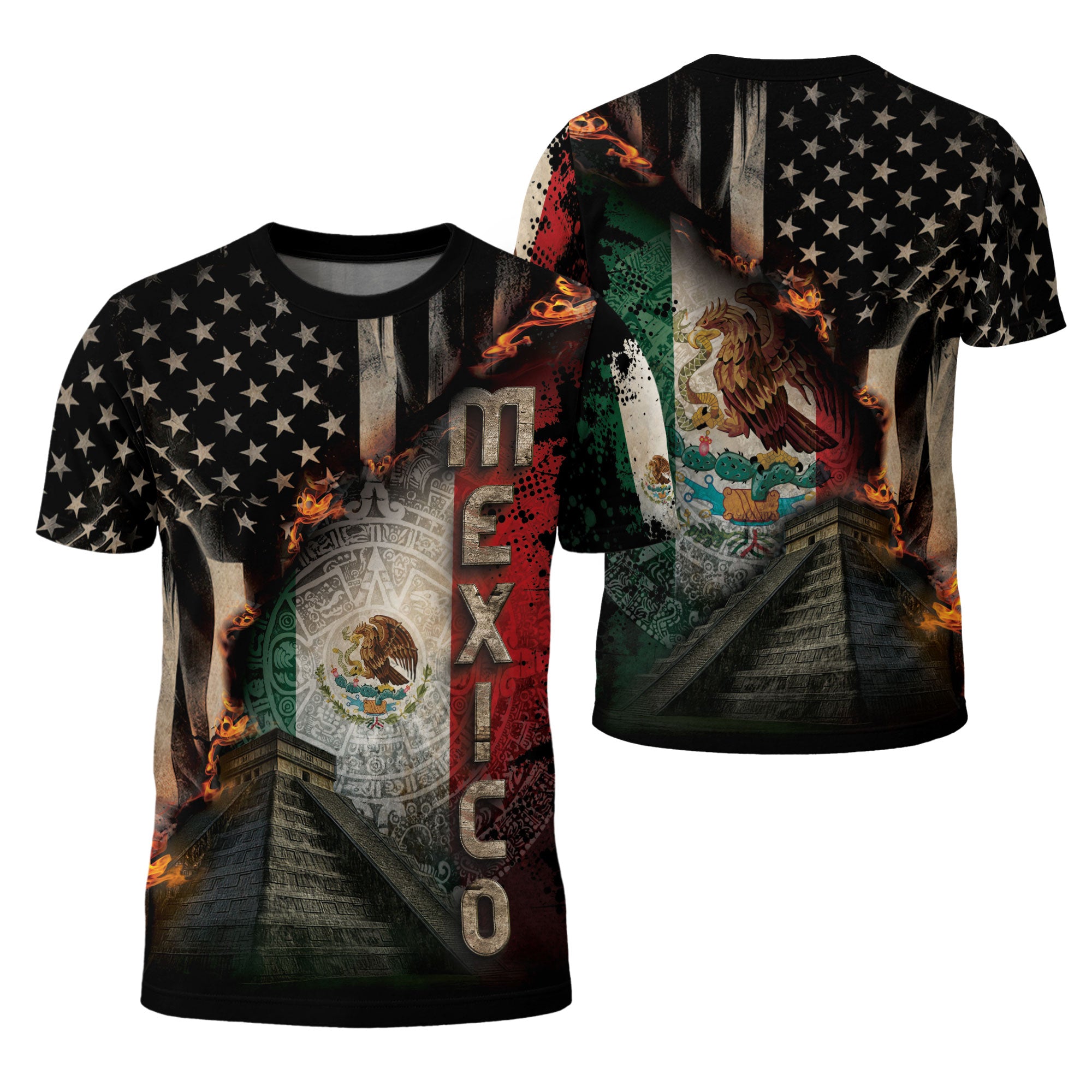 Mexico USA Flag Pyramid Heritage Pride Warrior Spirit Shirt