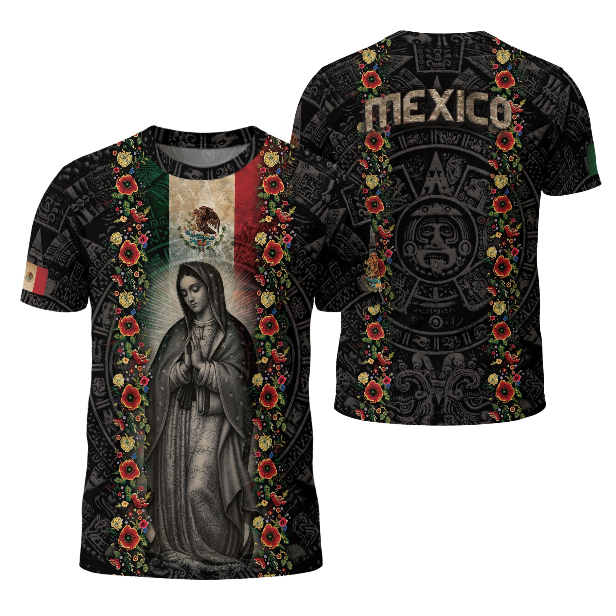 Mexico Flag Guadalupe Aztec Floral Heritage Legacy Pride Shirt