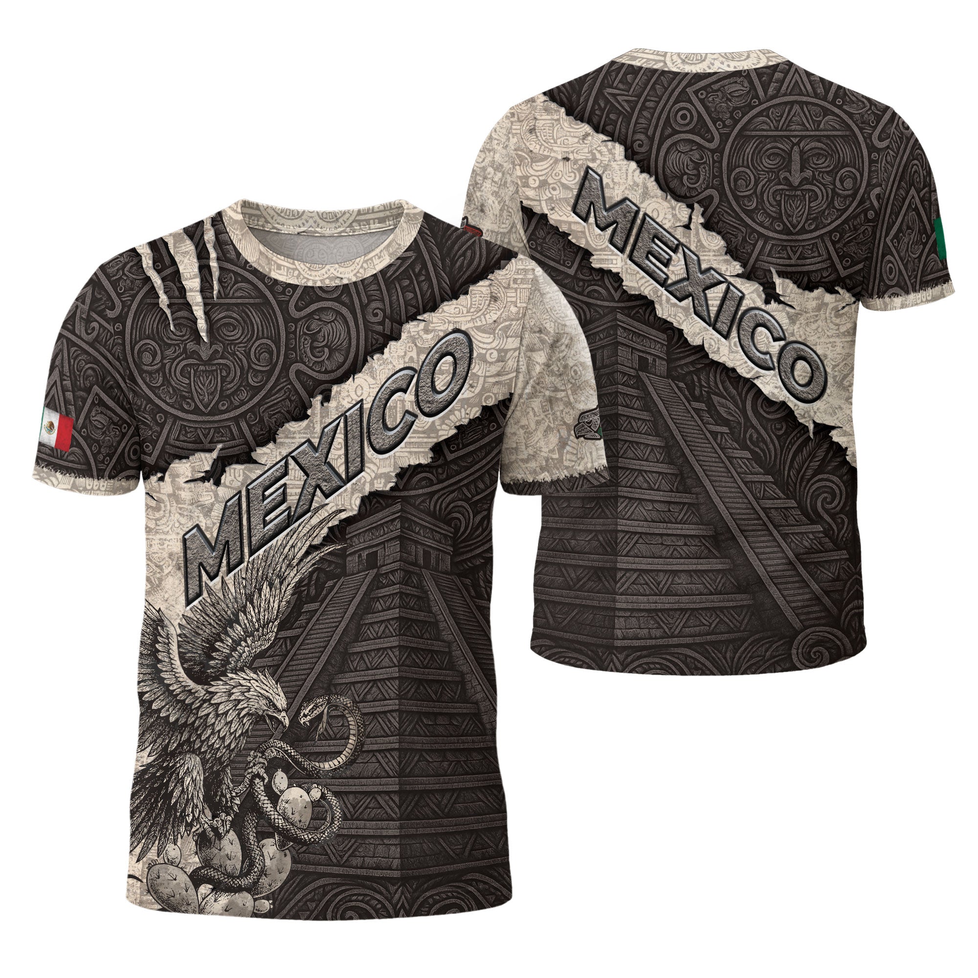 Aztec Pyramid and Eagle Stone Texture Mexico Heritage Shirt