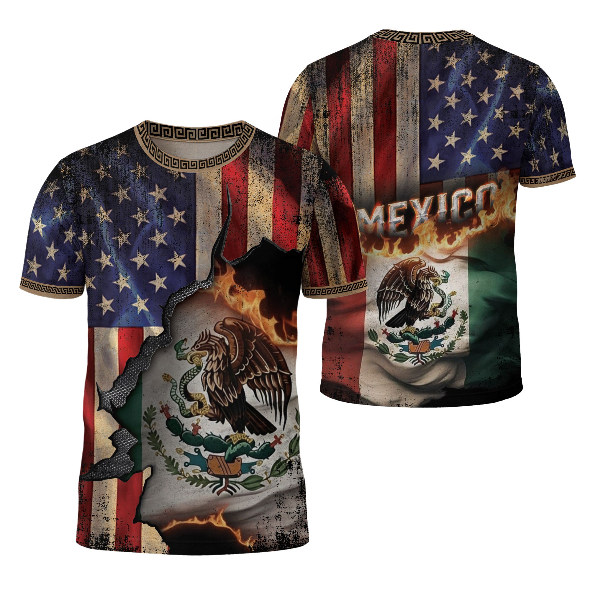 Mexico and USA Flag Burned Fusion Heritage Pride Shirt