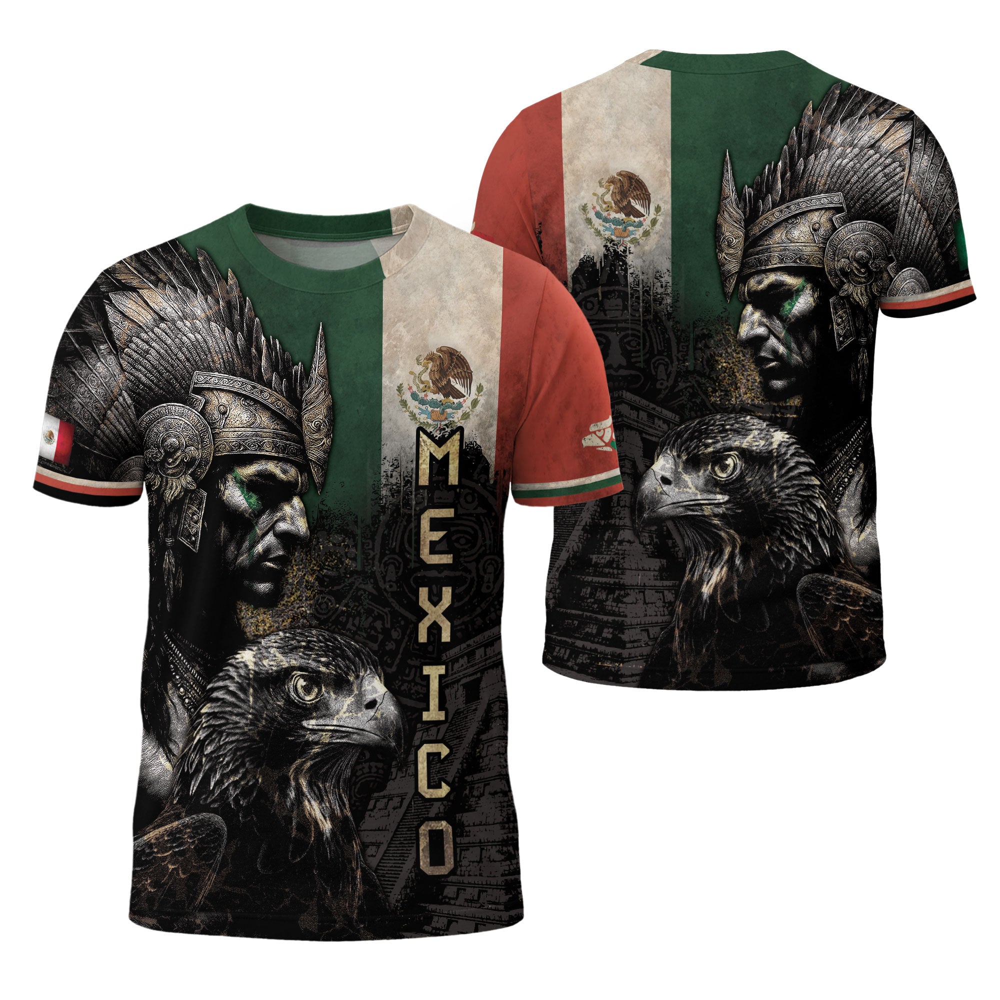 Aztec Warrior and Eagle Mexico Flag Heritage Pride Shirt
