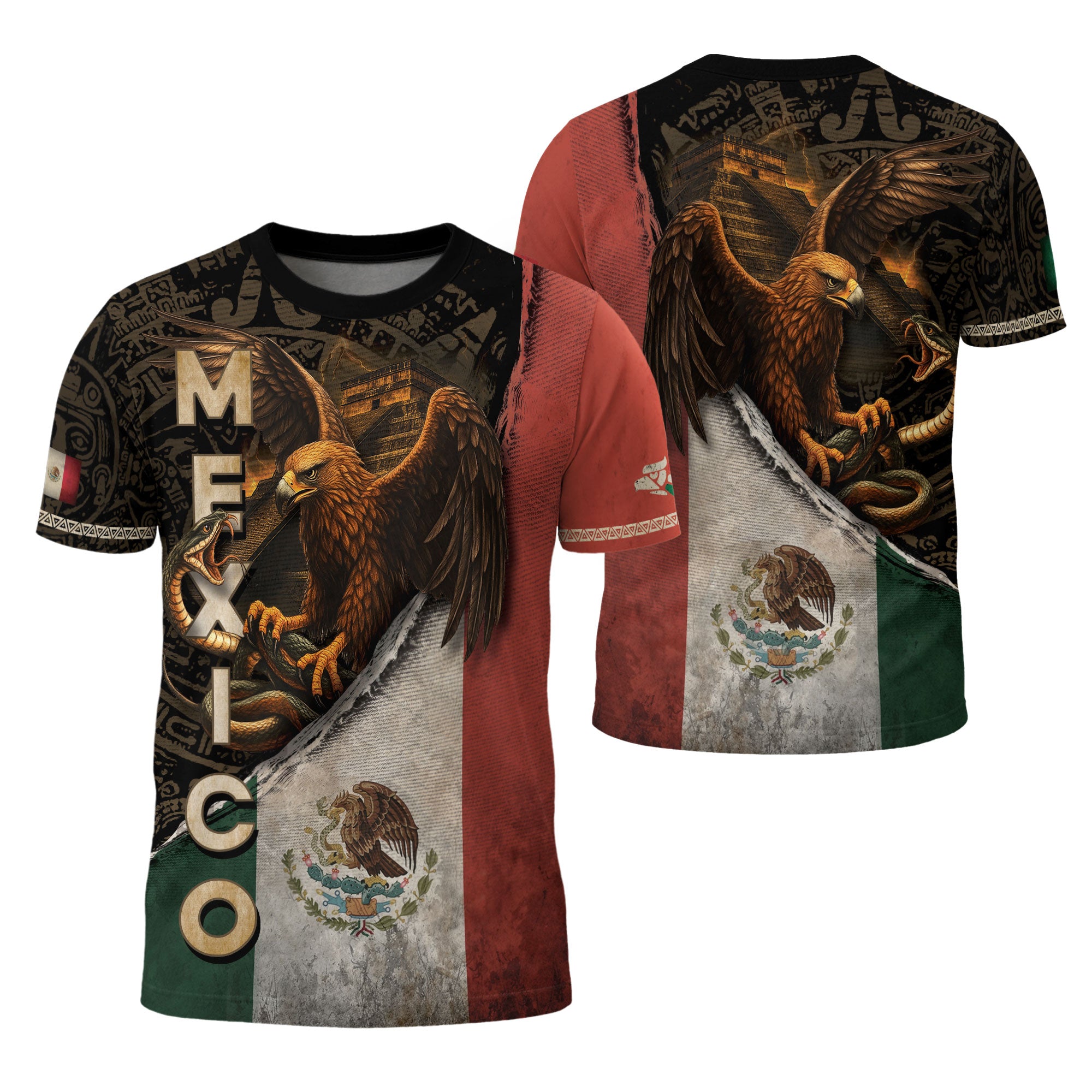 Mexico Flag Eagle Serpent Aztec Pattern Heritage Pride Warrior Legacy Shirt