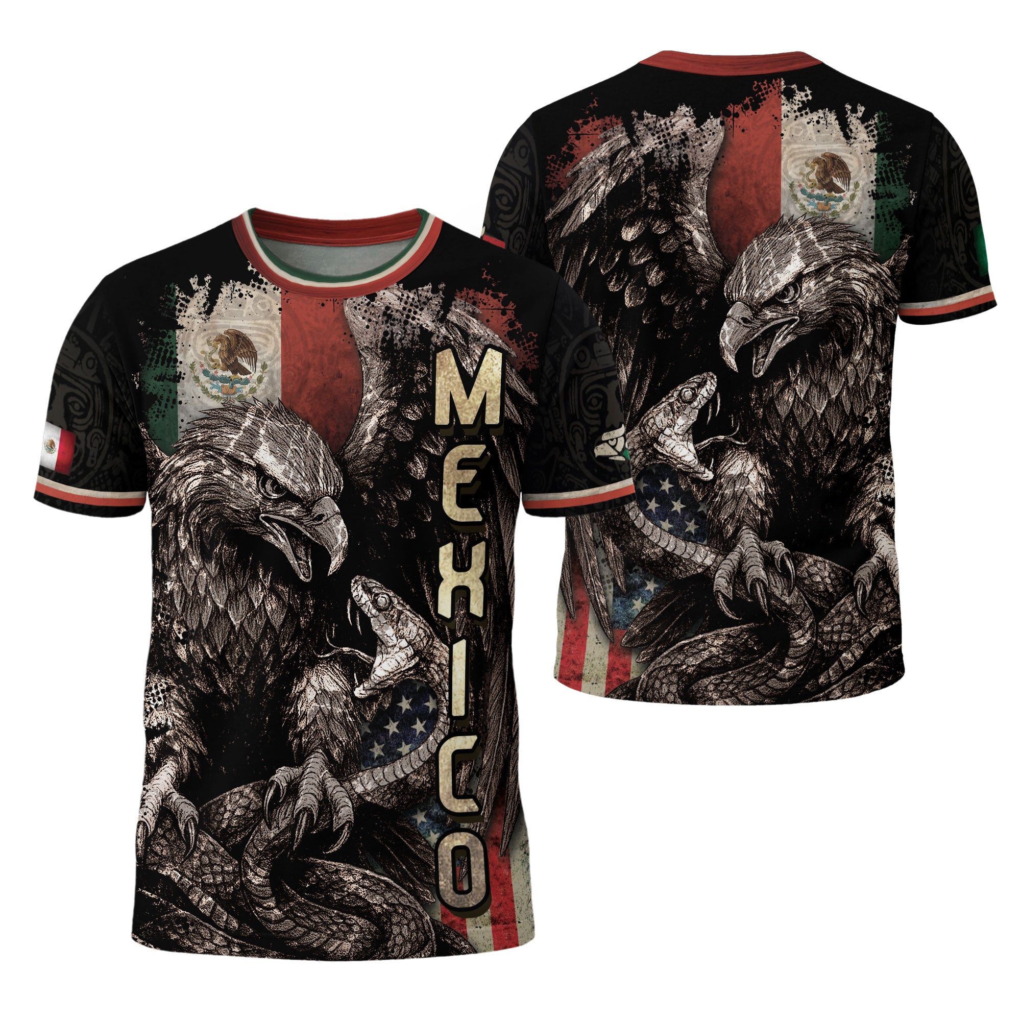 Mexico USA Flag Eagle Serpent Aztec Pattern Heritage Warrior Pride Power Shirt