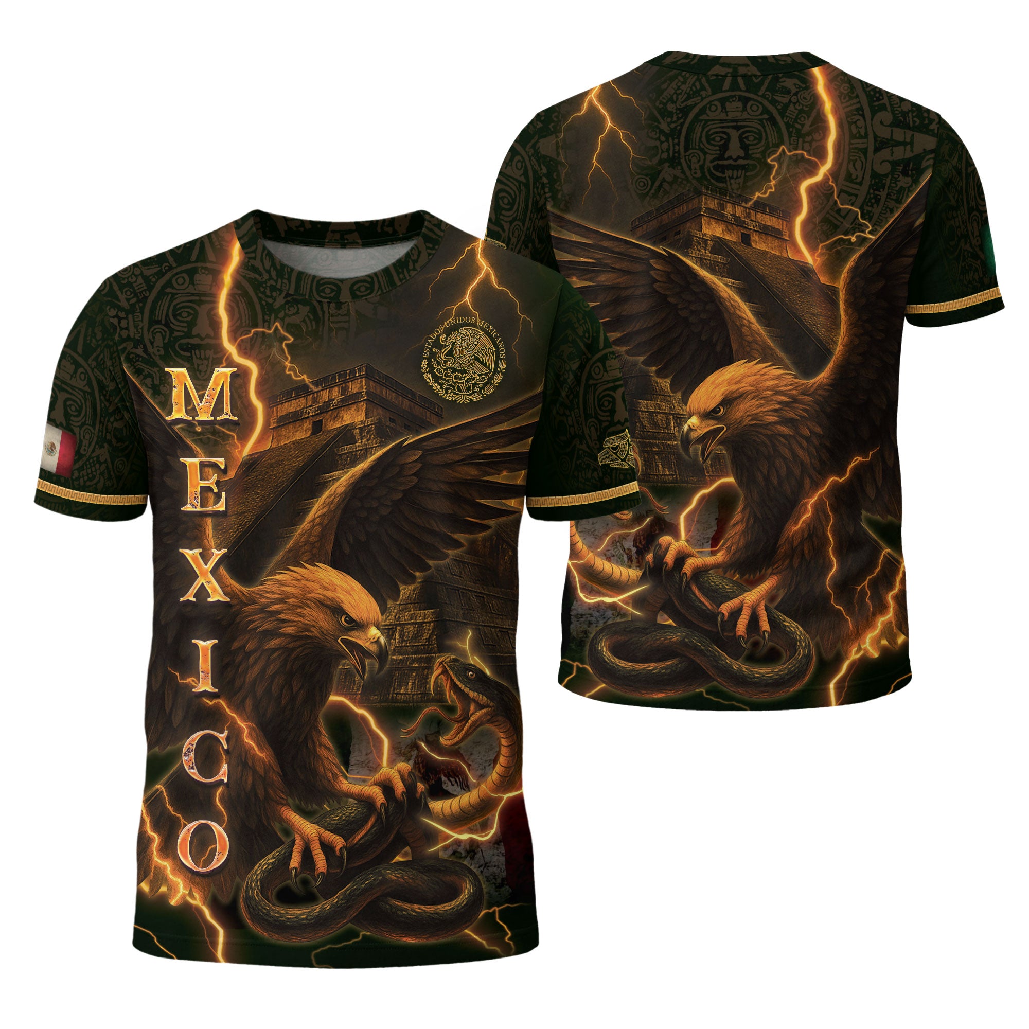 Mexico Eagle Serpent Lightning Aztec Pyramid Heritage Warrior Pride Power Shirt