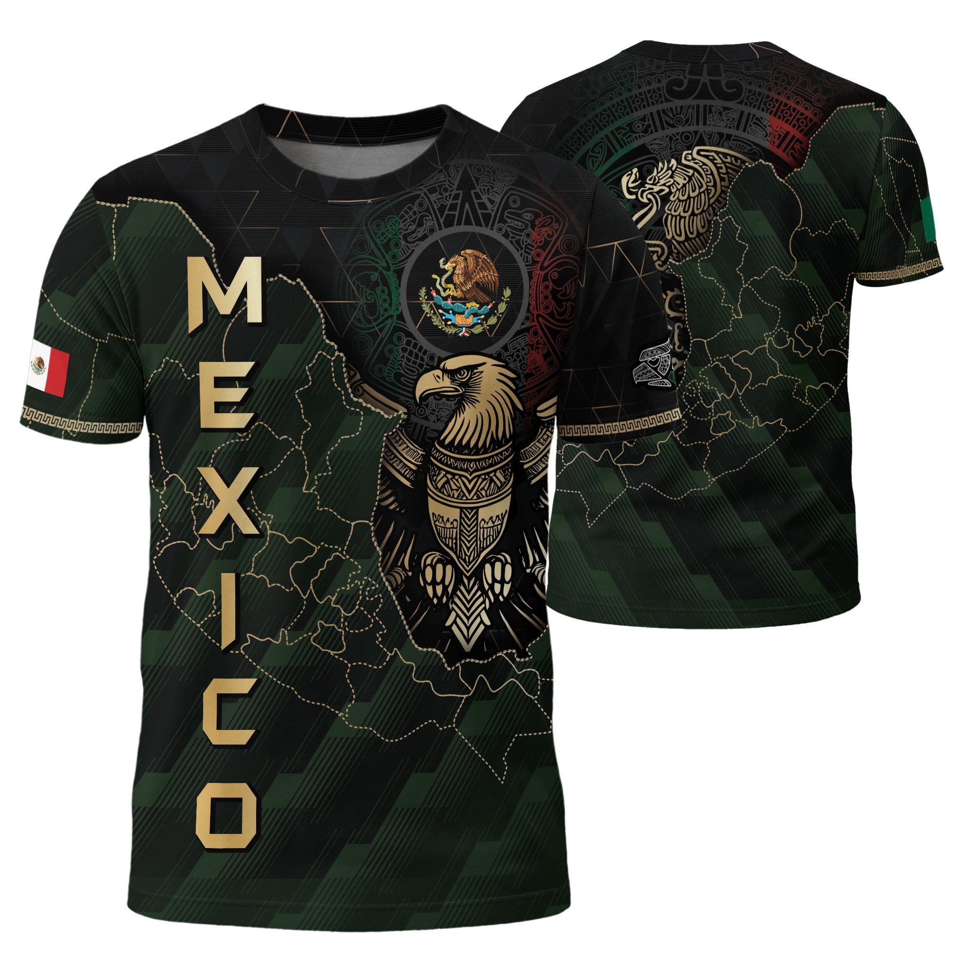 Mexico Black Gold Eagle Aztec Map Heritage Pride Warrior Shirt