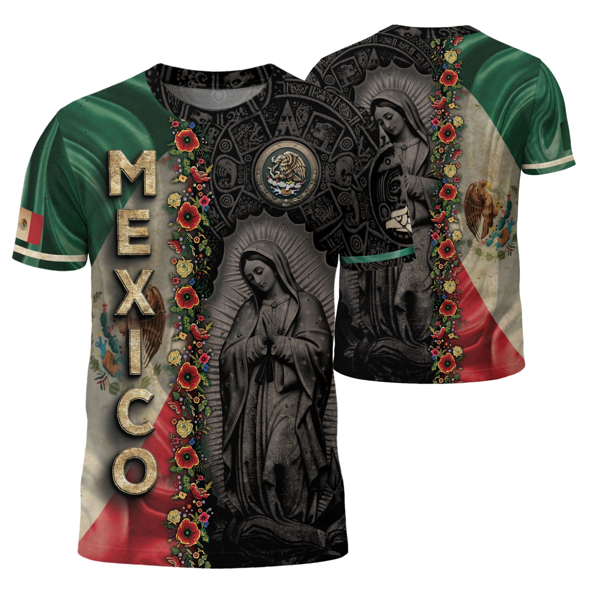 Mexico Flag Guadalupe Aztec Floral Heritage Legacy National Pride Shirt
