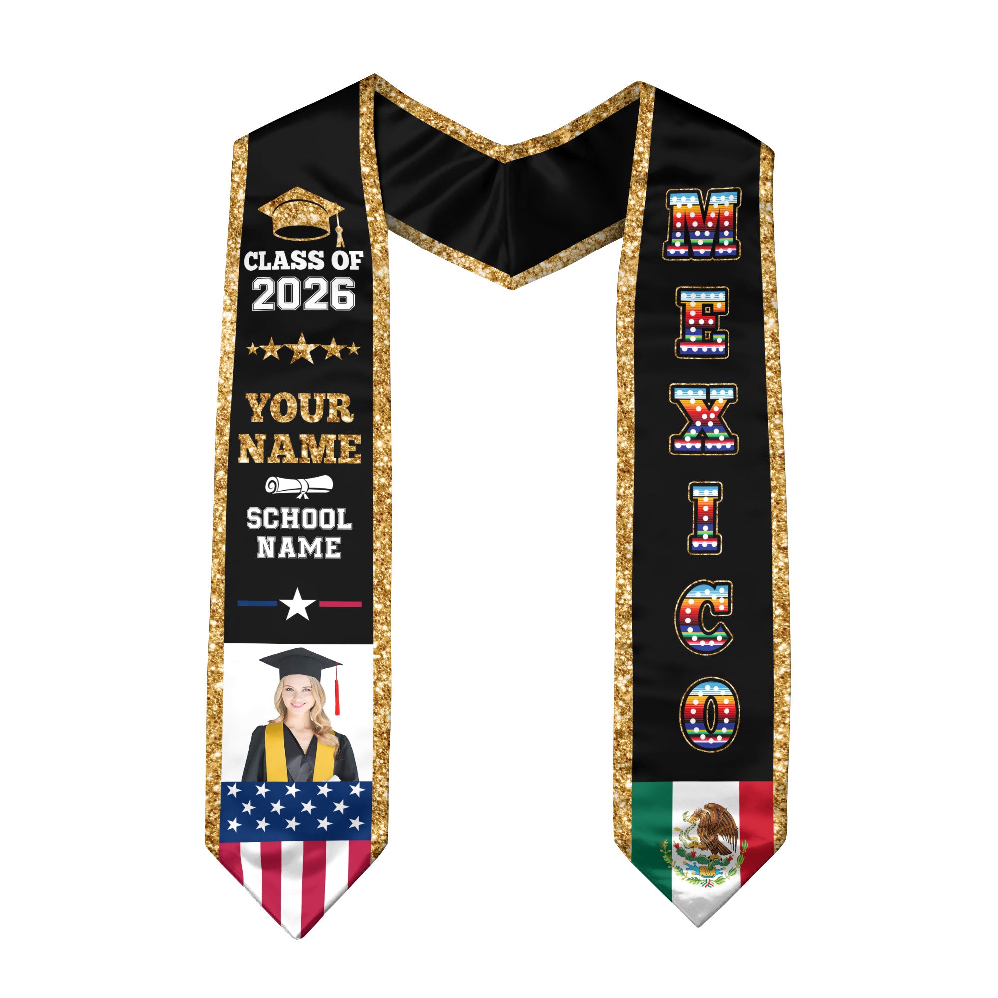 Custom Photo Mexican Graduation Sash 2026, Personalized Mexico Stole for Graduate