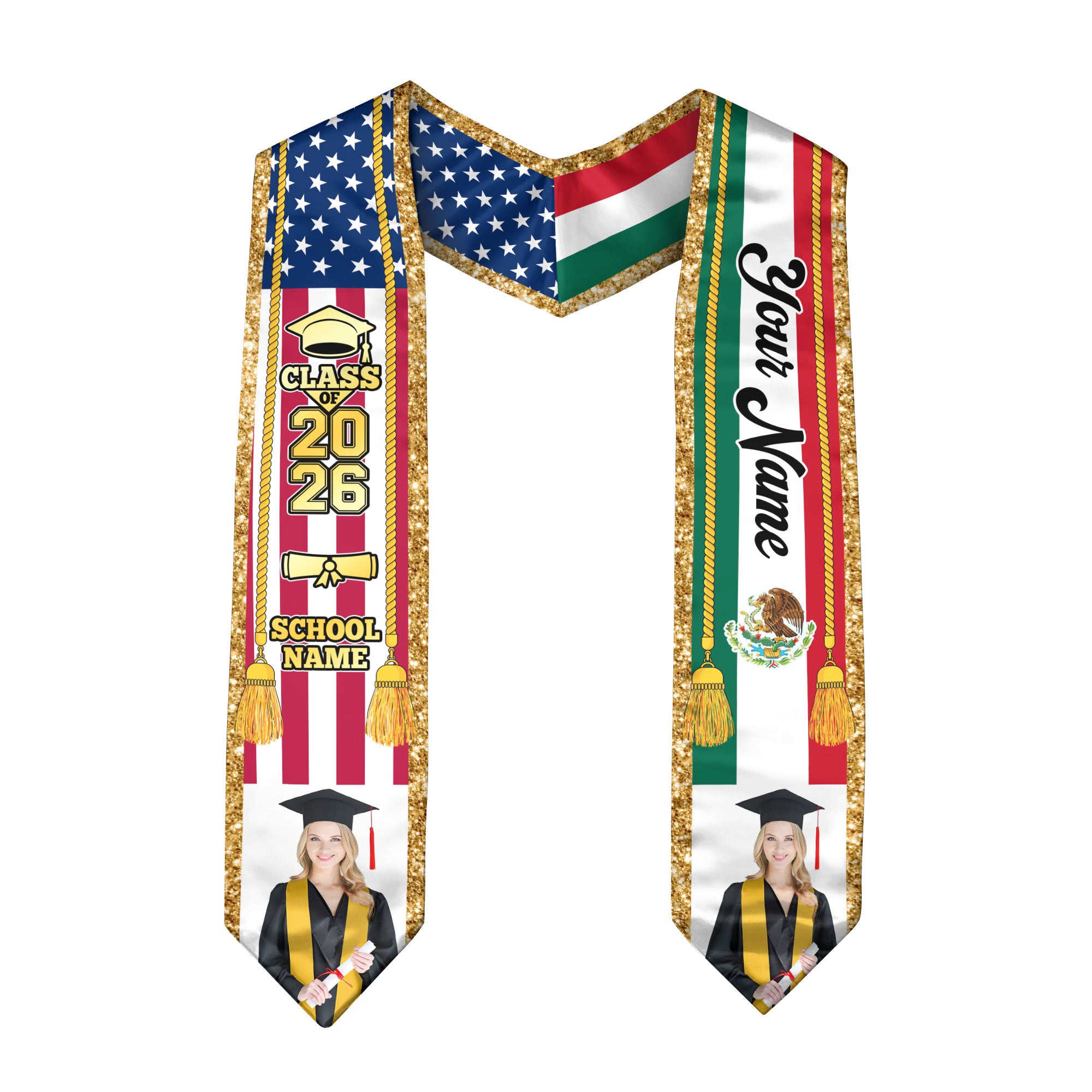 Personalized Mexican Sash 2026 for Graduation, Custom Photo Mexico Stole for Graduate