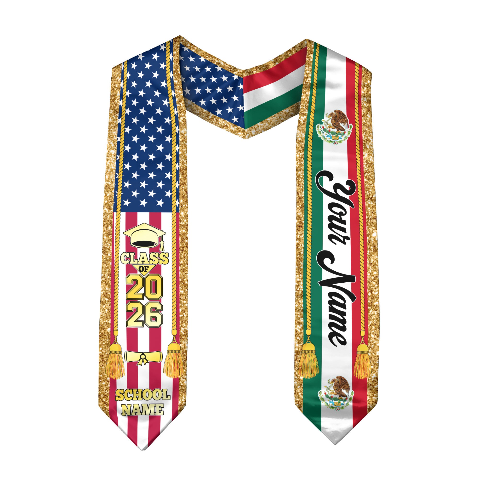 Custom Mexico Graduation Stole 2026, Personalized Mexican Sash for Graduate