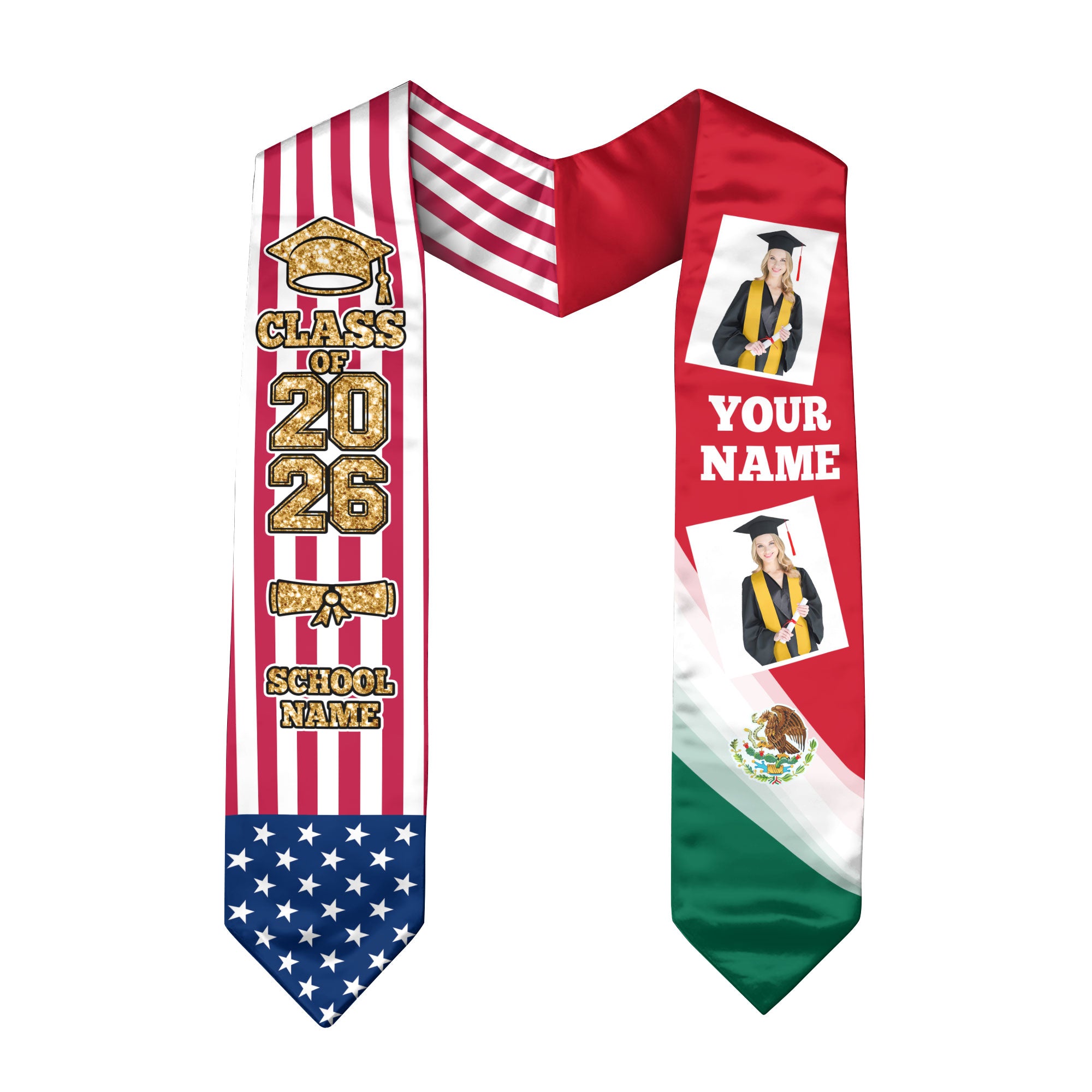 Custom Mexican Graduation Sash 2026 for Graduate, Personalized Mexico Stole with Photo