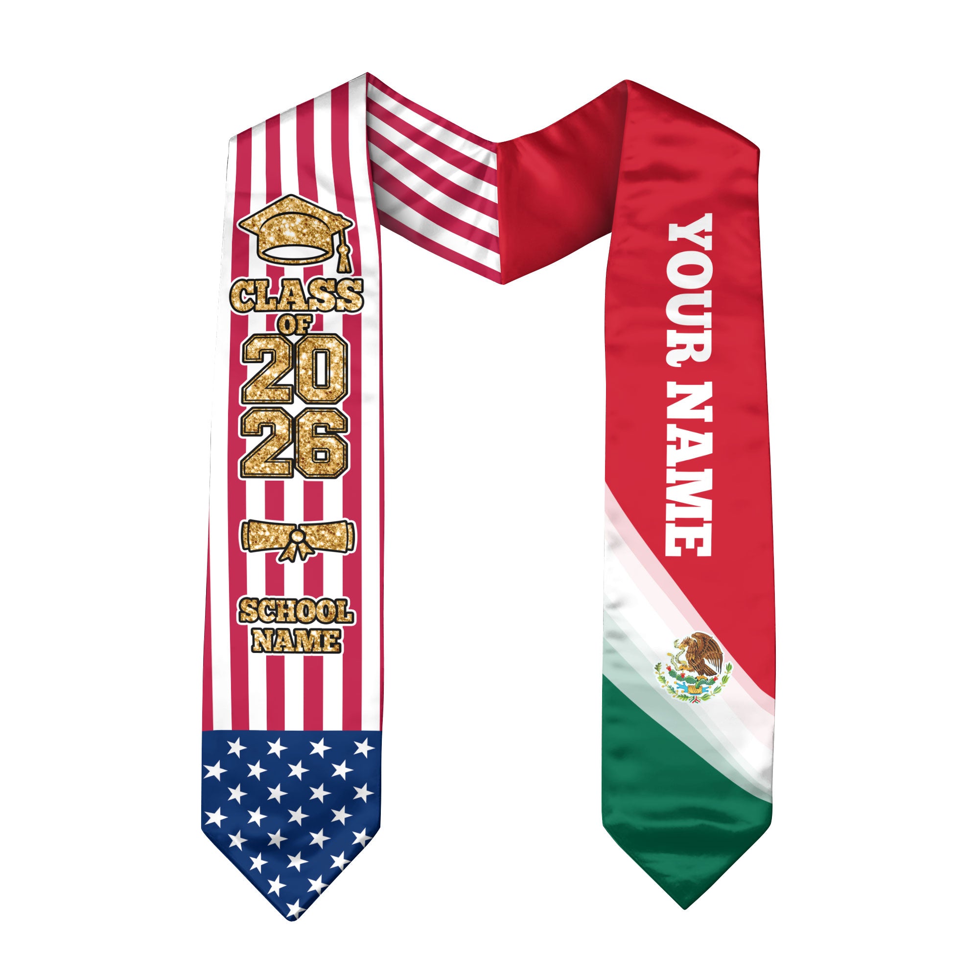 Custom Personalized Mexico Sash 2026, Mexican Graduate Stole for Graduation