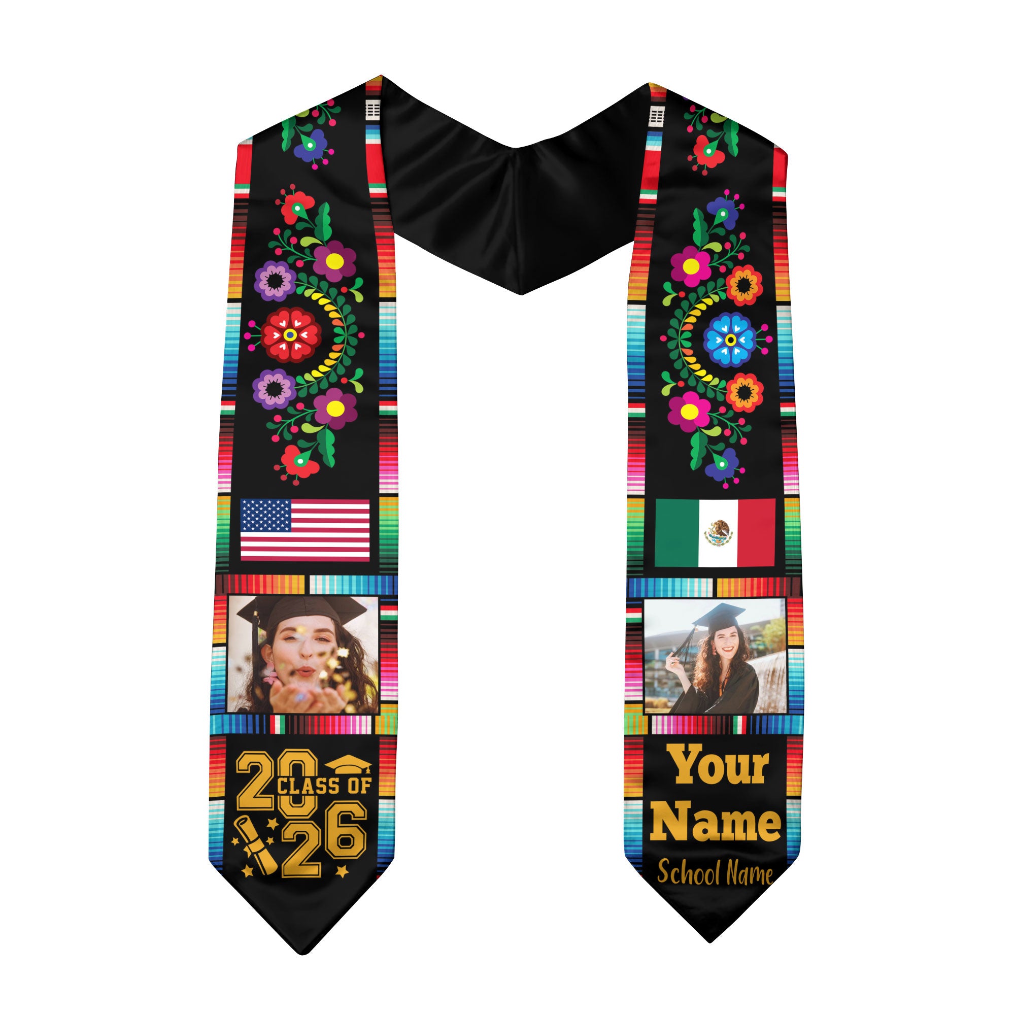 Personalized Mexico Graduation Sash 2026, Custom Photo Mexican Stole for Graduate
