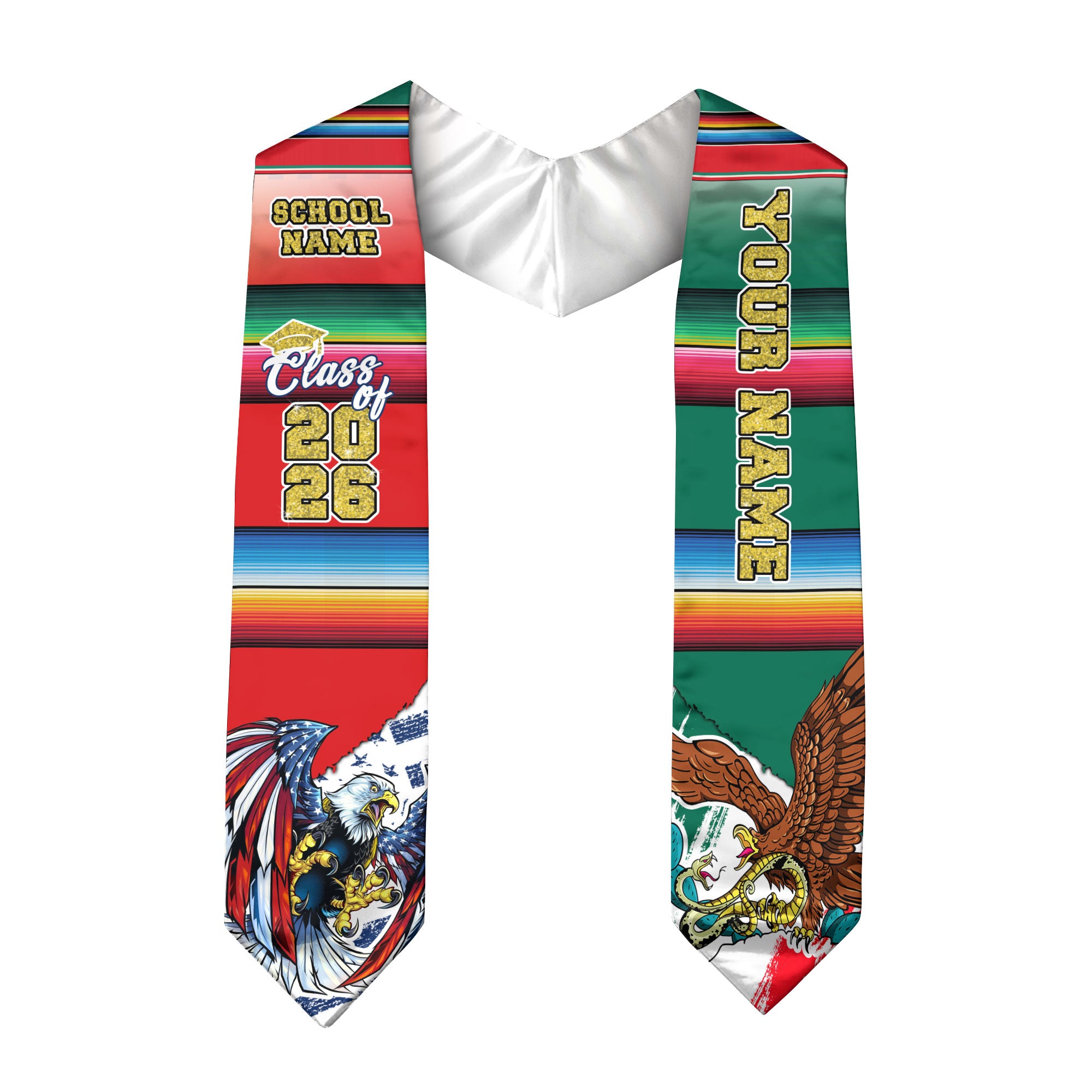 Custom Mexican Graduation Stole 2026 USA Mexico Flag Serape Class Cap Sash