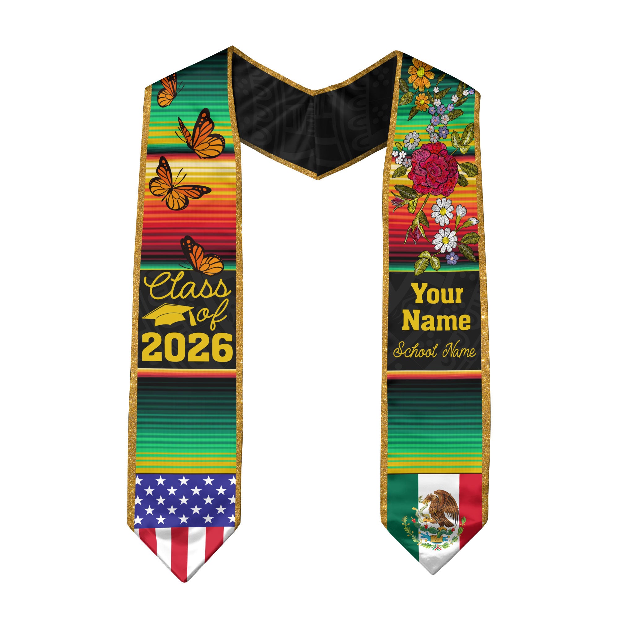 Mexico Graduation Sash 2026, Custom Mexican Stole Personalized for Graduate