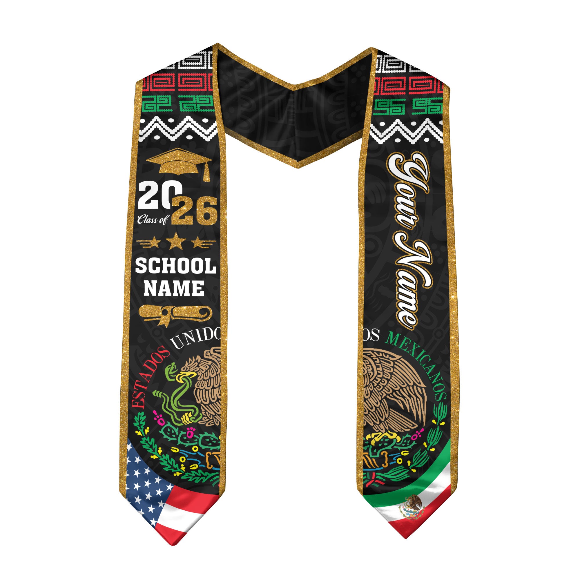 Personalized Mexico Sash 2026 for Graduate, Custom Mexican Graduation Stole