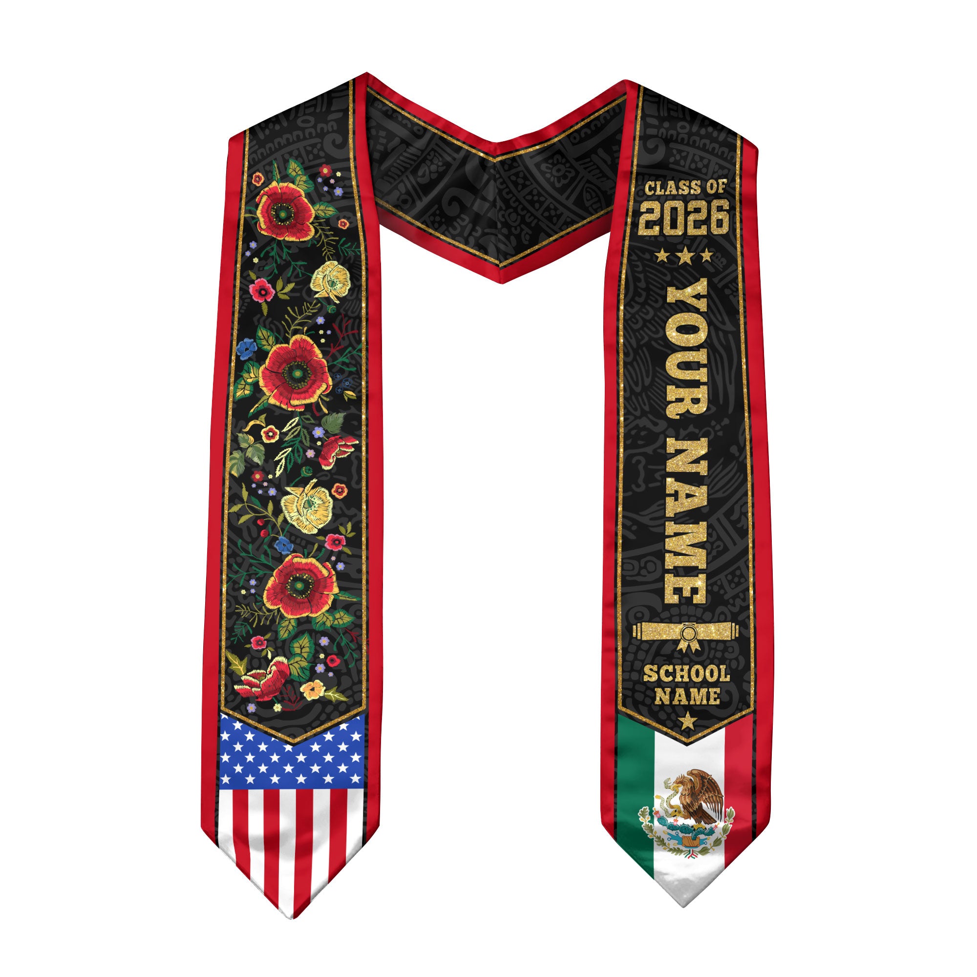 Custom Mexican Graduation Sash 2026, Mexican American Flag Stole, Mexico Grad