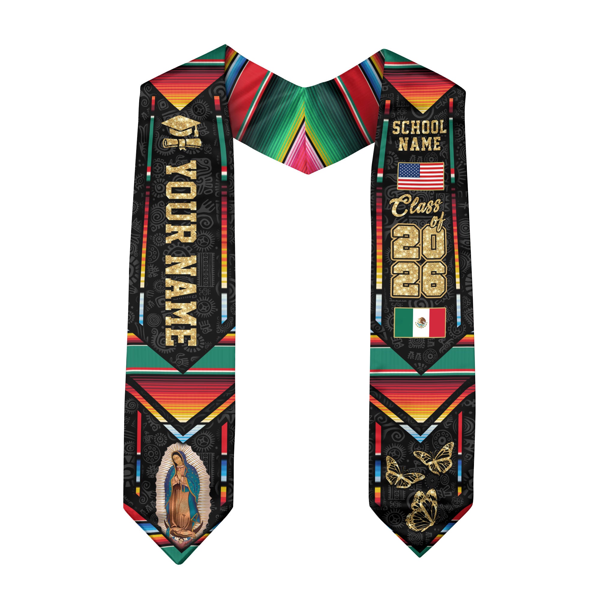 Mexican Graduation Stole 2026, Custom Mexico Sash, Personalized Graduate