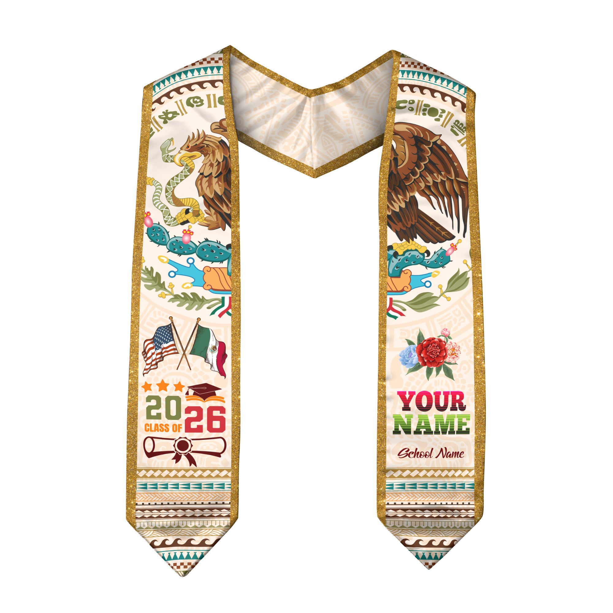 Custom Mexico Graduation Stole 2026, Personalized Mexican Sash for Graduate, Elegant Graduation Stole for Mexican Graduate