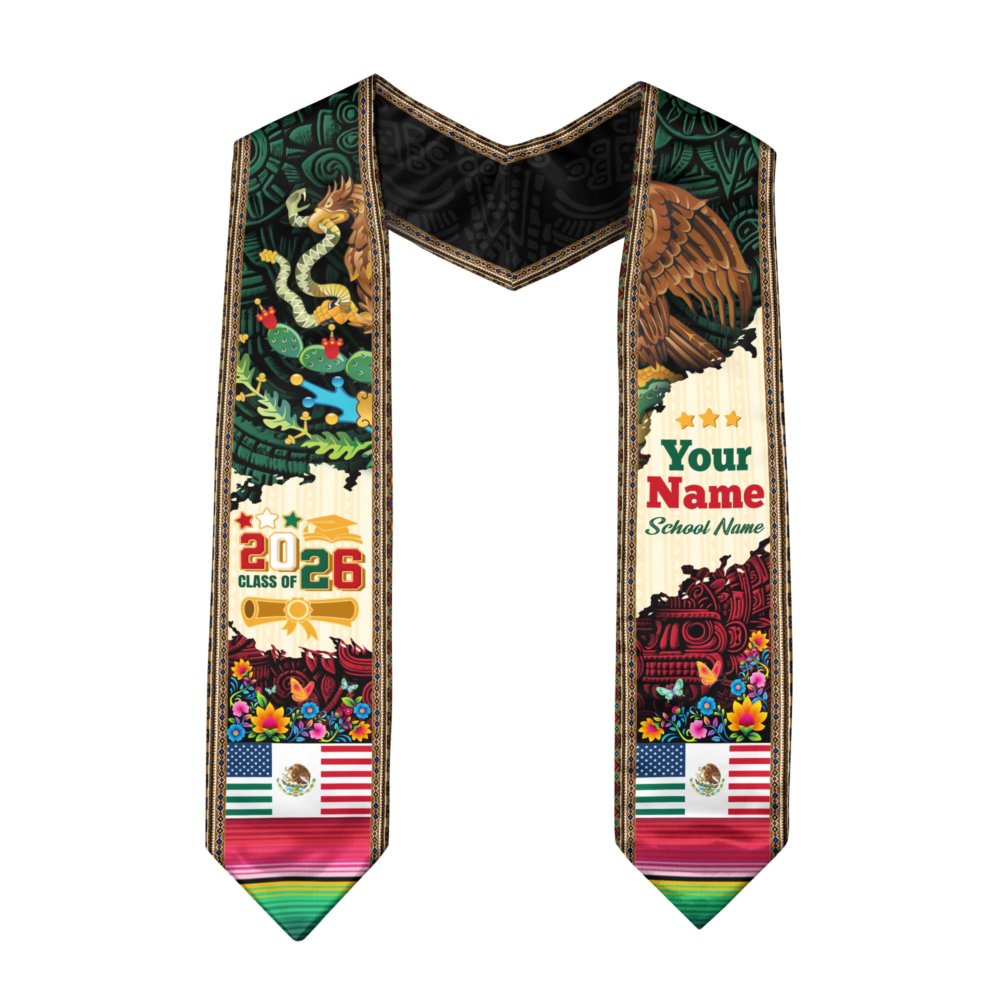 Personalized Mexican Graduate Sash 2026, Custom Mexico Stole for Graduation