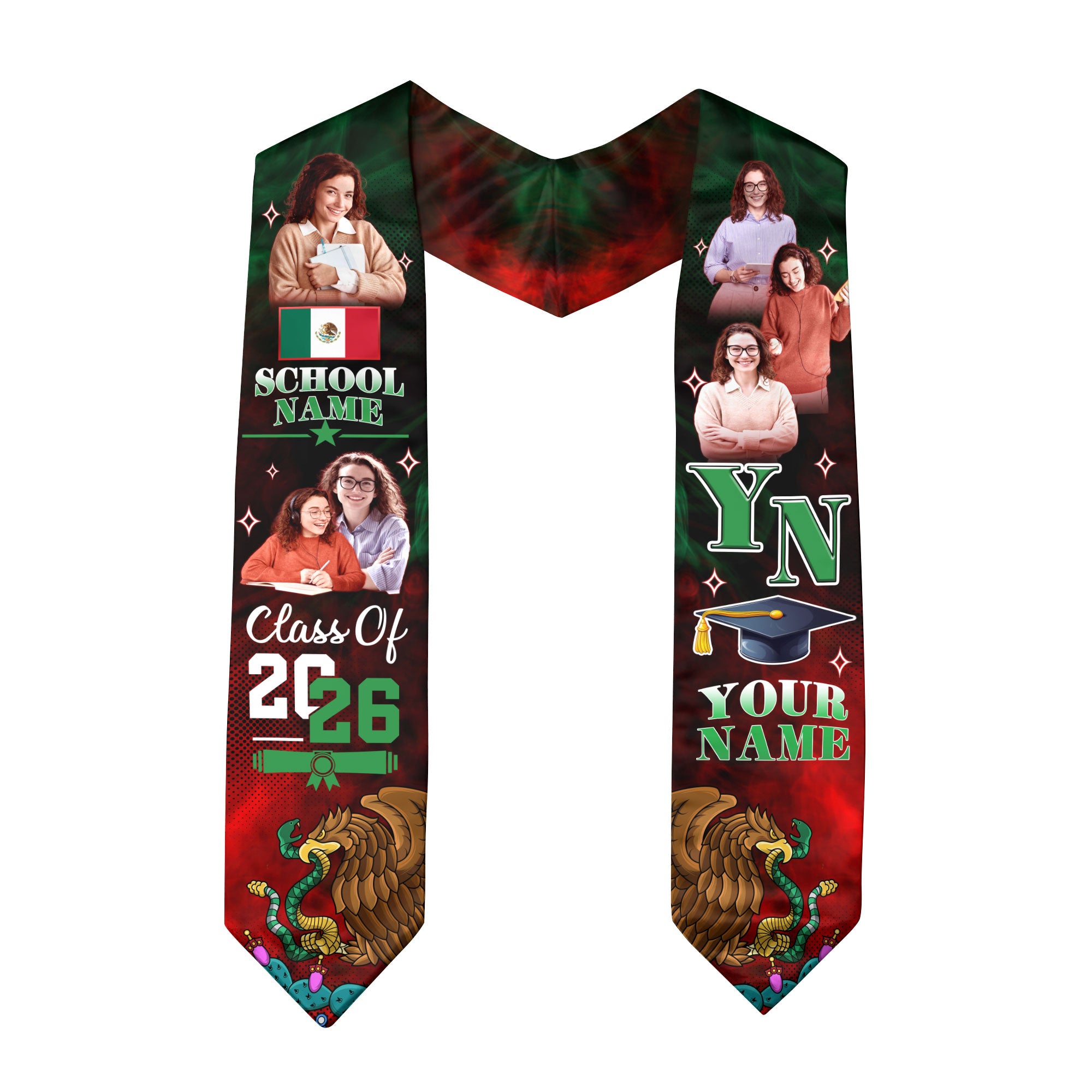 Custom Photo Mexico Aztec Graduation Stole 2026, Mexican Graduate Sash Honoring Heritage