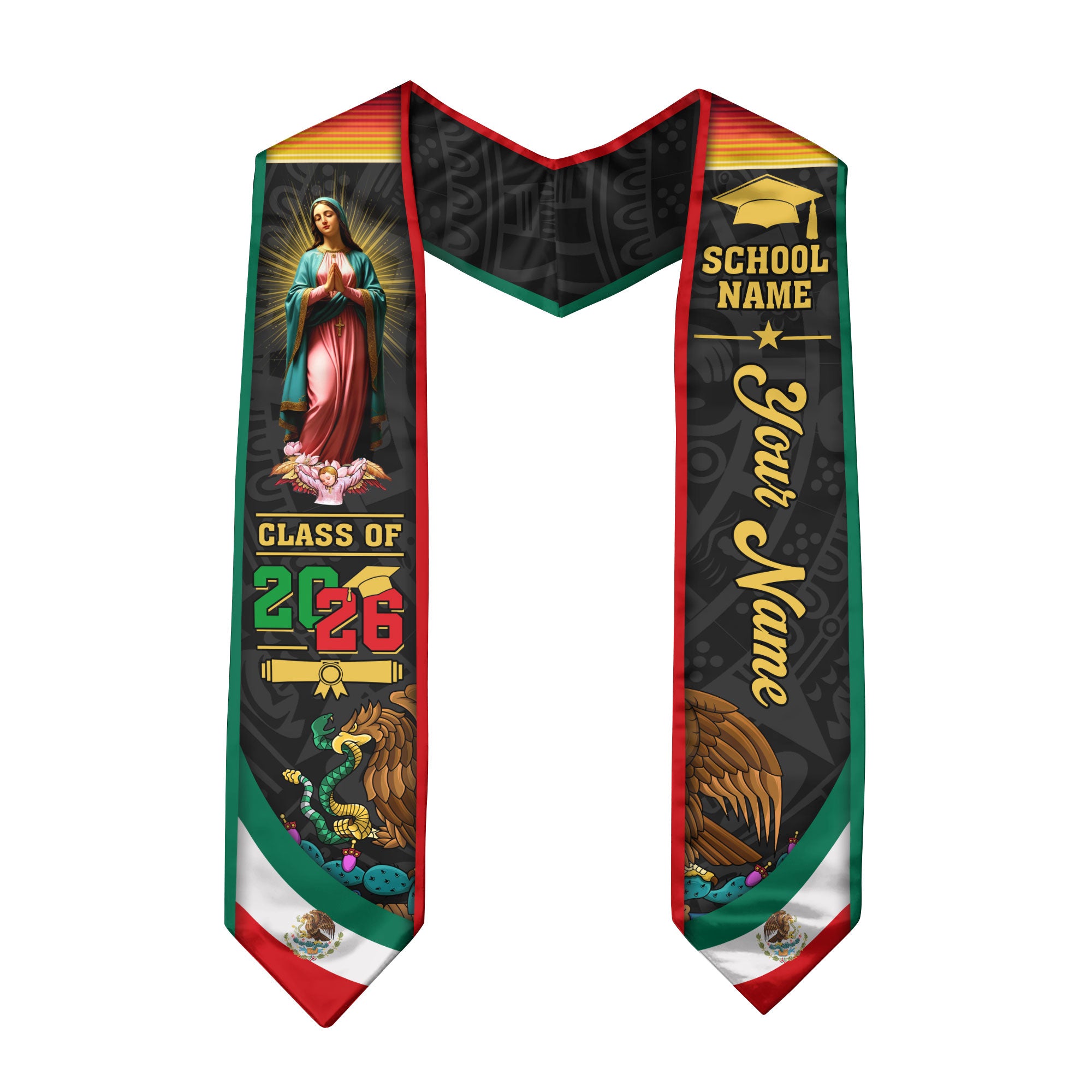 Mexico Mexican Aztec Stole 2026, Custom Graduation Sash for Distinguished Graduate