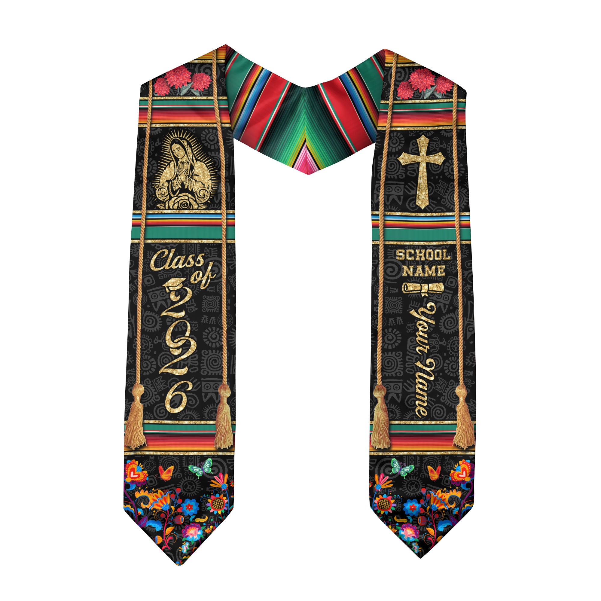 Mexican Graduation Stole 2026, Custom Personalized Mexico Sash for Graduate