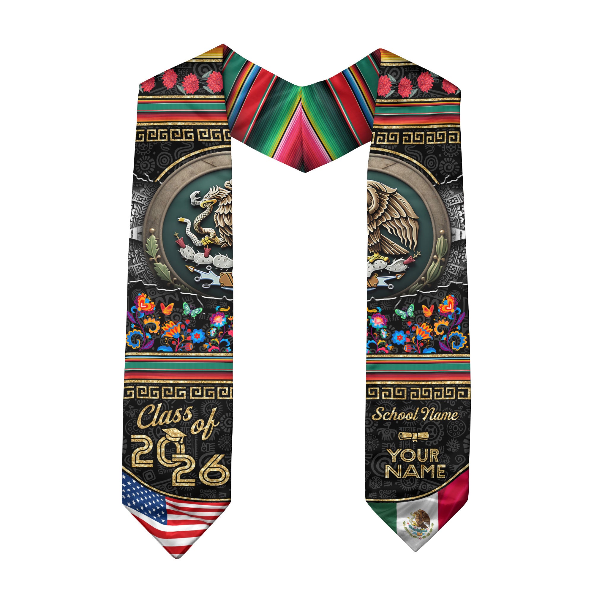 Personalized Mexico Graduate Stole 2026, Custom Mexican Sash for Graduation