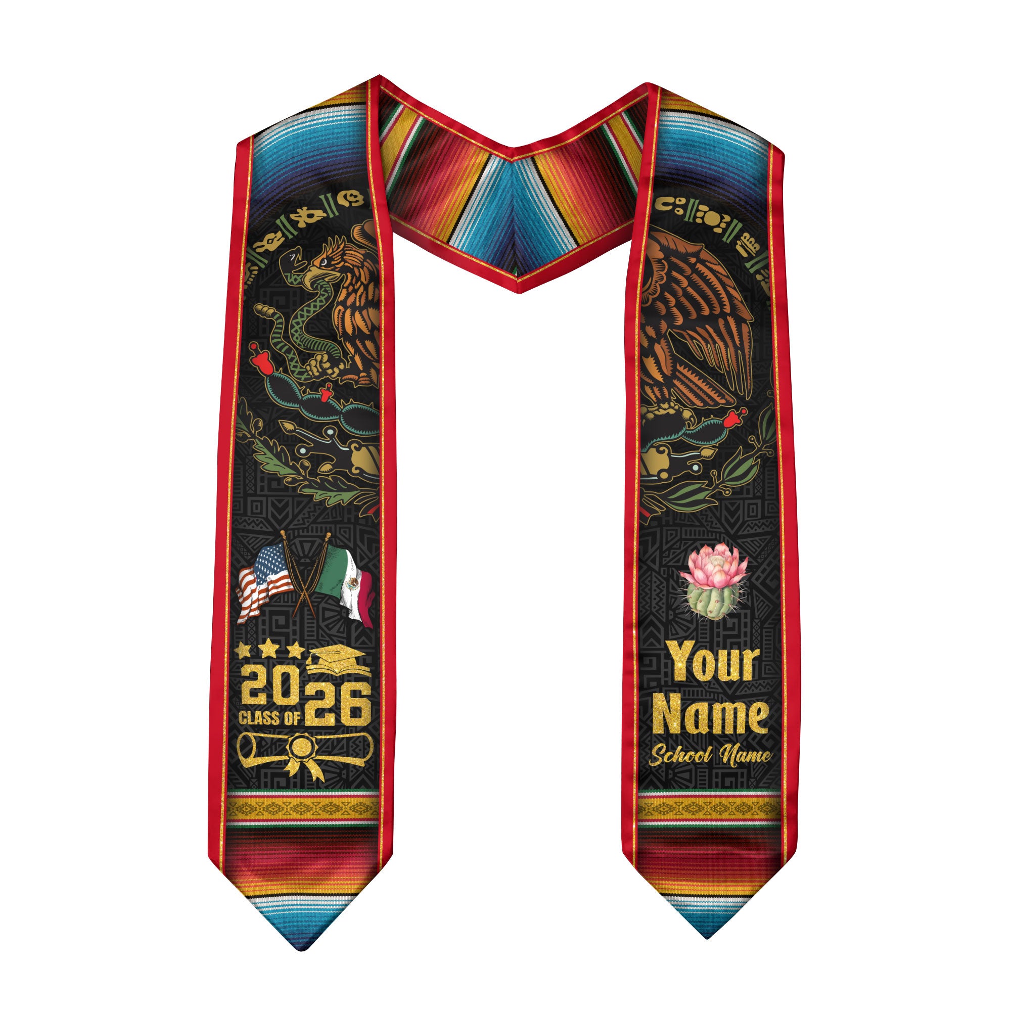 Aztec Mexico Custom Graduation Stole 2026, Mexican Sash for Graduate Honor
