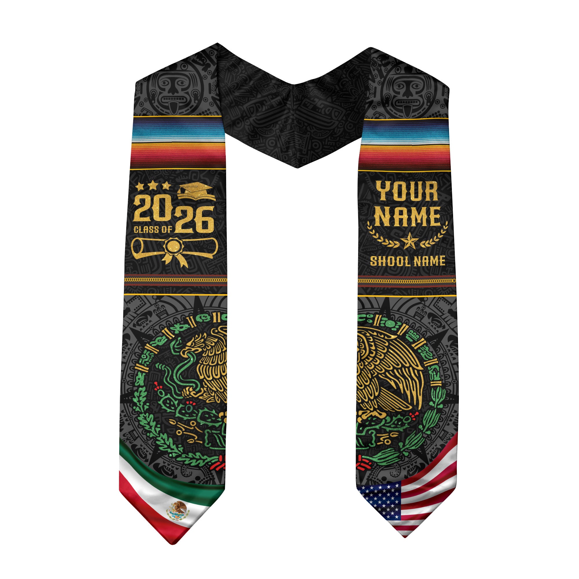 Custom Graduation Sash Mexico Aztec 2026, Mexican Stole for Graduate Recognition
