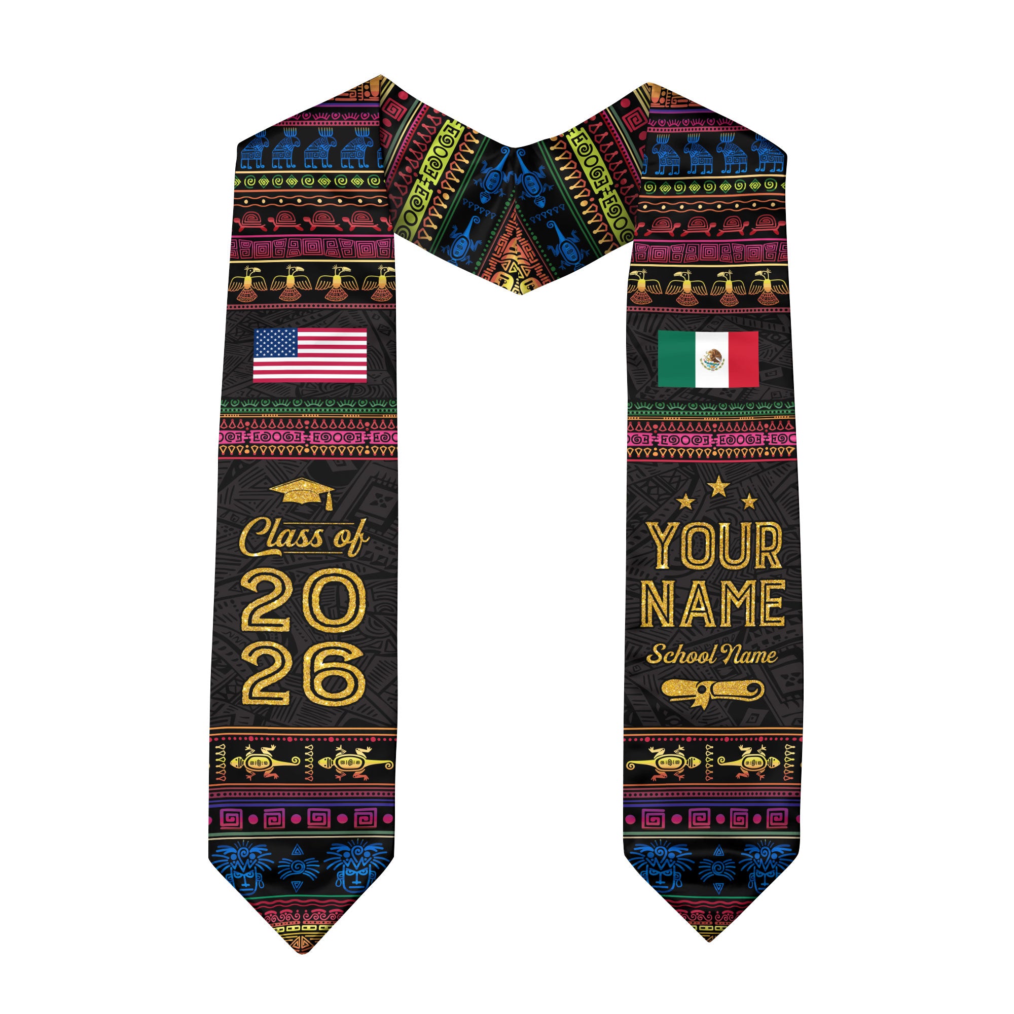 Mexico Mexican Aztec Custom Stole 2026, Graduation Sash for Graduate Pride