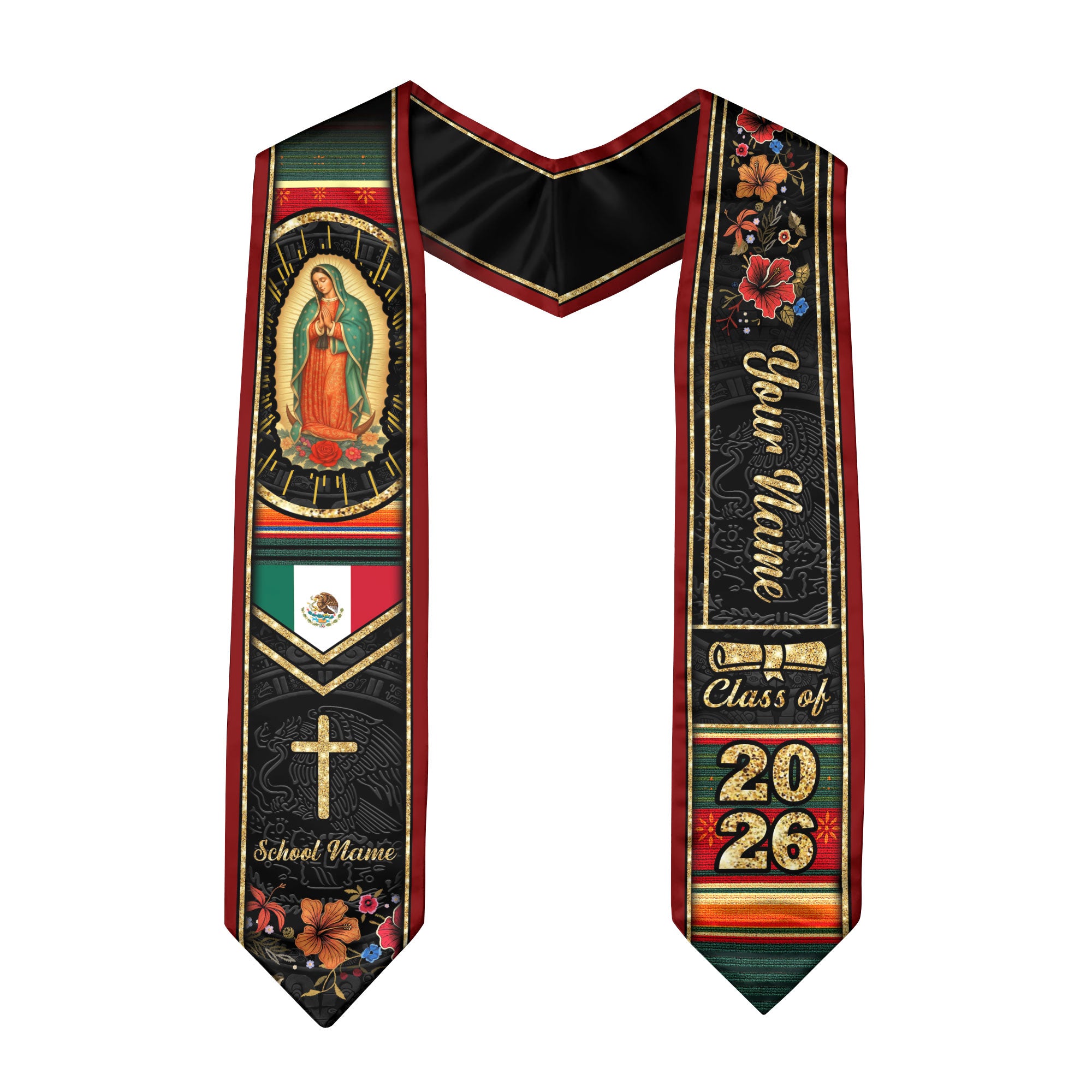Customized Mexico Graduation Stole, Mexican Flag Inspired Stole, Graduation Sash Class of 2026