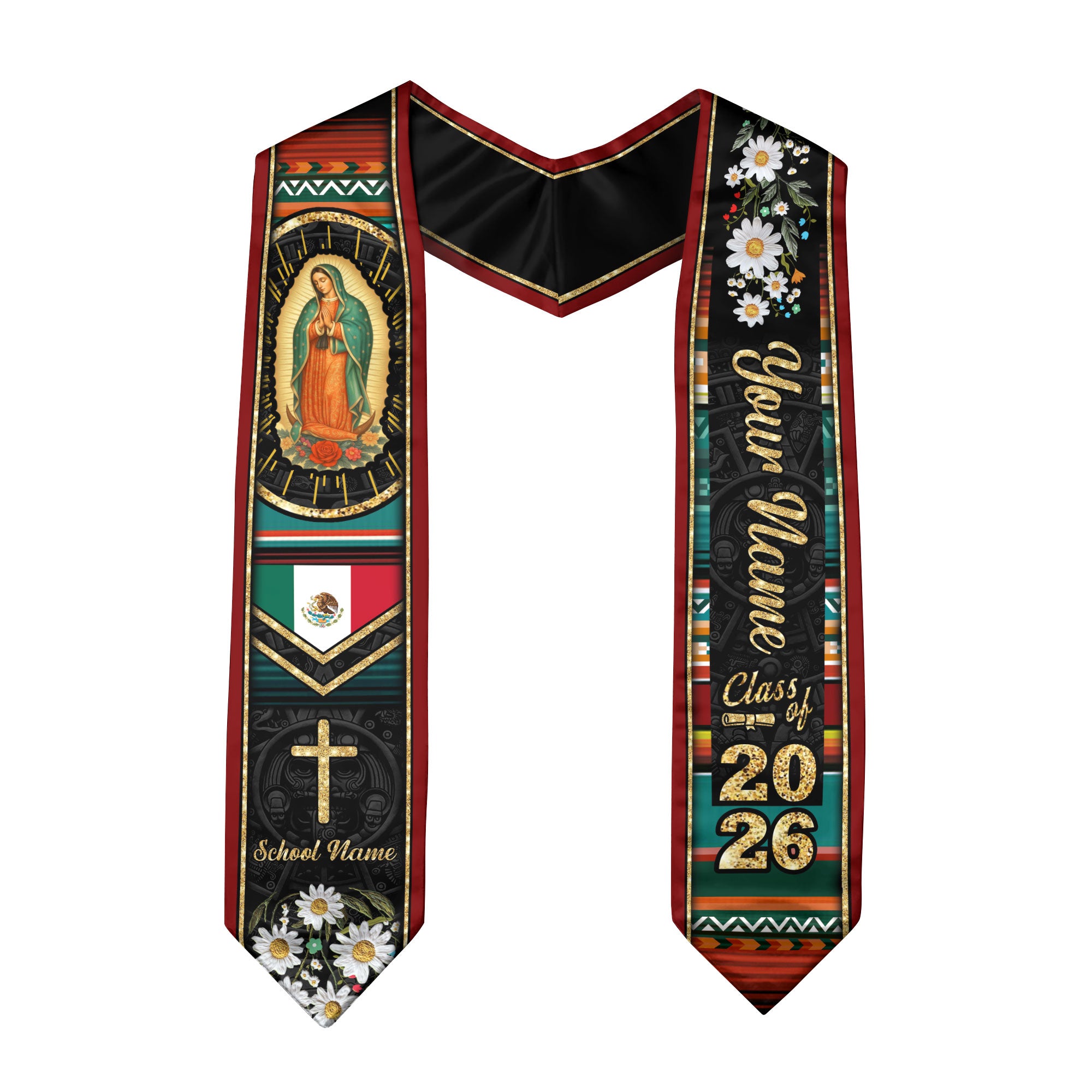 Customized Mexican Graduation Stole with National Flag Design, Graduation Sash for Class of 2026