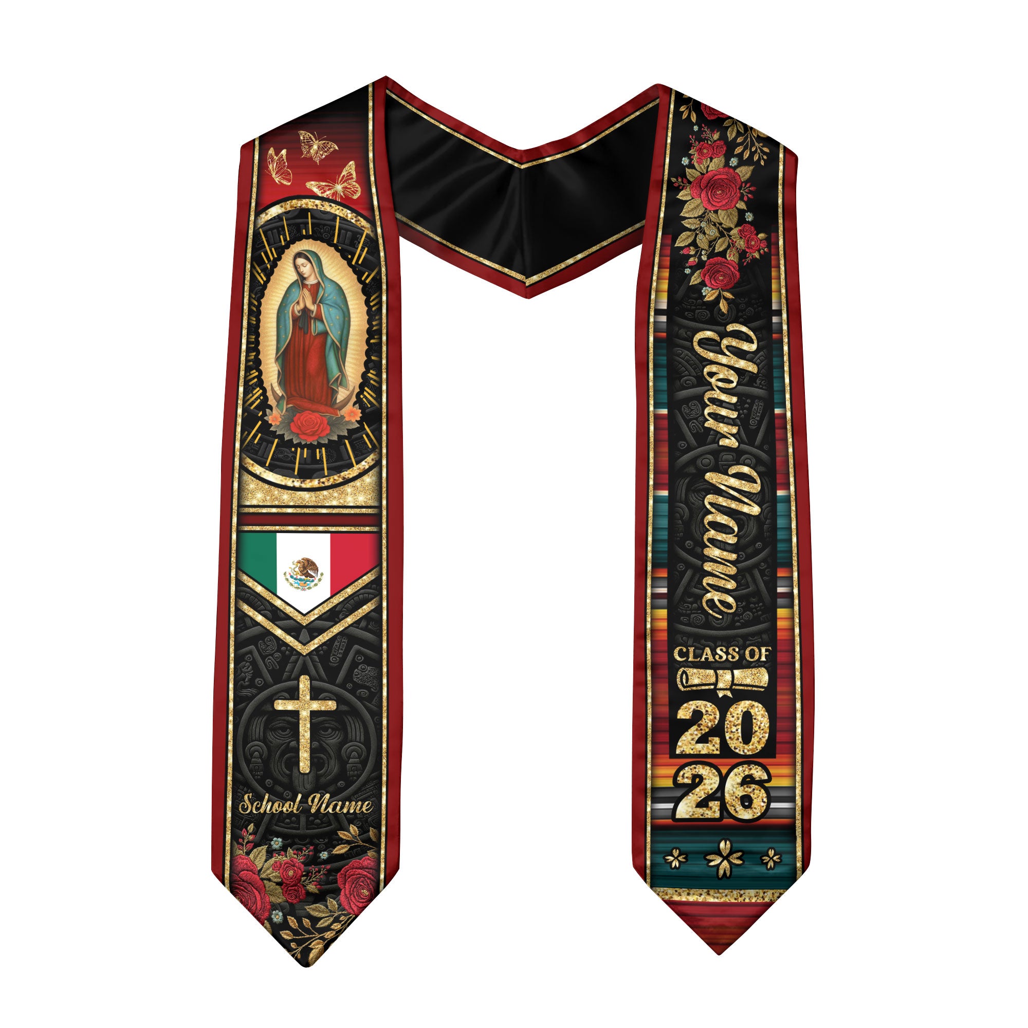 Customized Graduation Stole Mexico, Mexican Flag Style Graduation Sash for the Class of 2026
